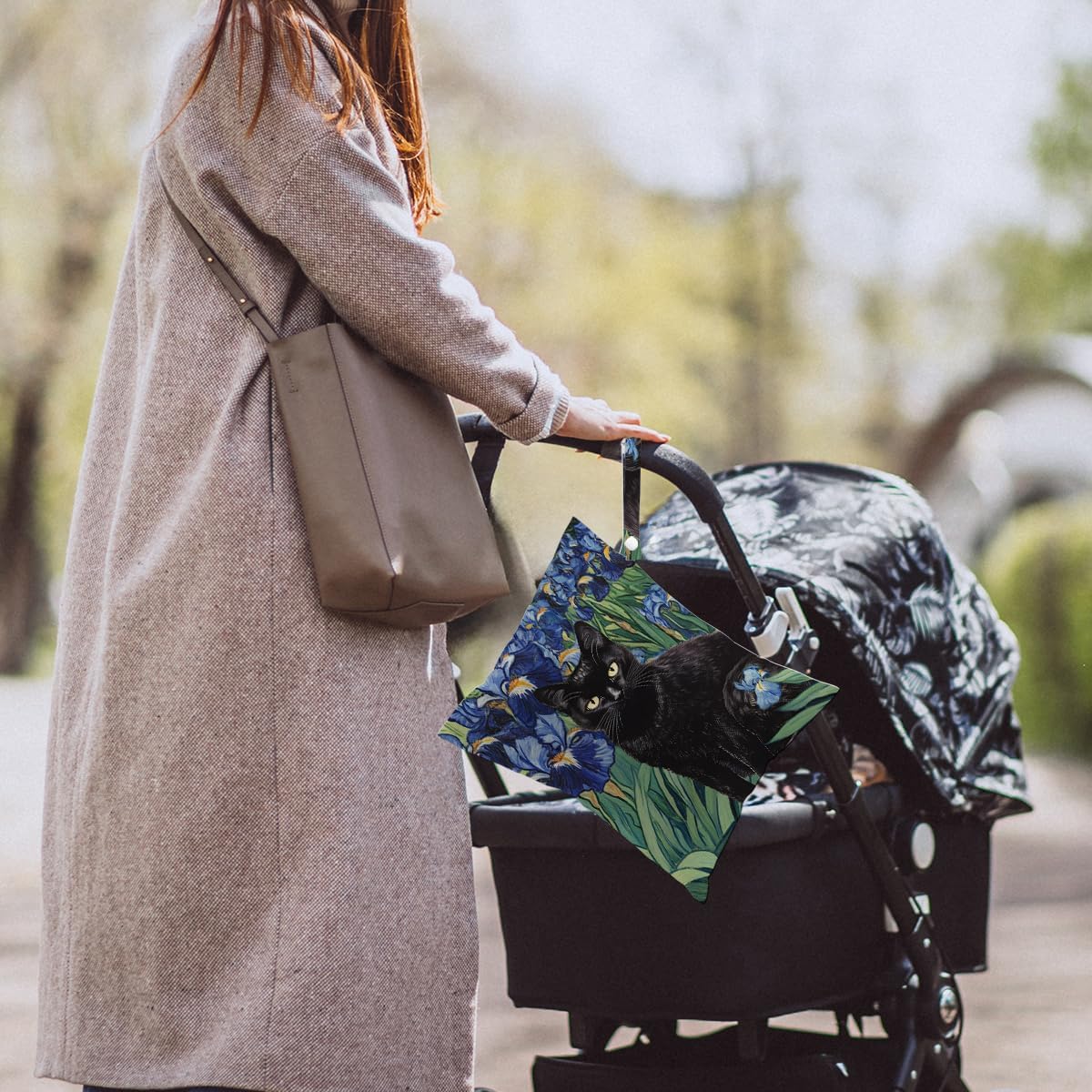 Cat Wet Bags 12x10 Inch, Blue Floral Waterproof Reusable Wet Dry Bags, Flowers Washable Travel Laundry Bag for Swimsuit Pool Beach Diapers Dirty Yoga Gym Clothes, Cat Gifts for Women Friend Travelers