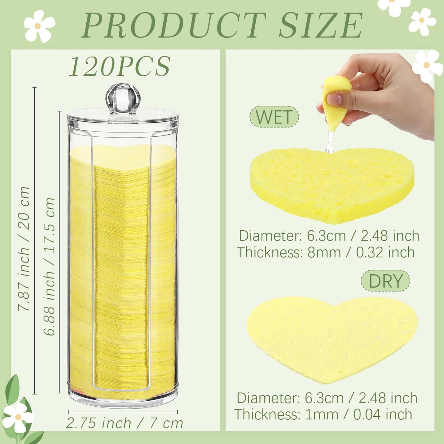 Sieral 120 Pcs Compressed Facial Sponges with Container Disposable Face Sponge Pads for Washing Face Cleansing Exfoliating Esthetician Makeup Removal(Heart,Lemon Yellow)