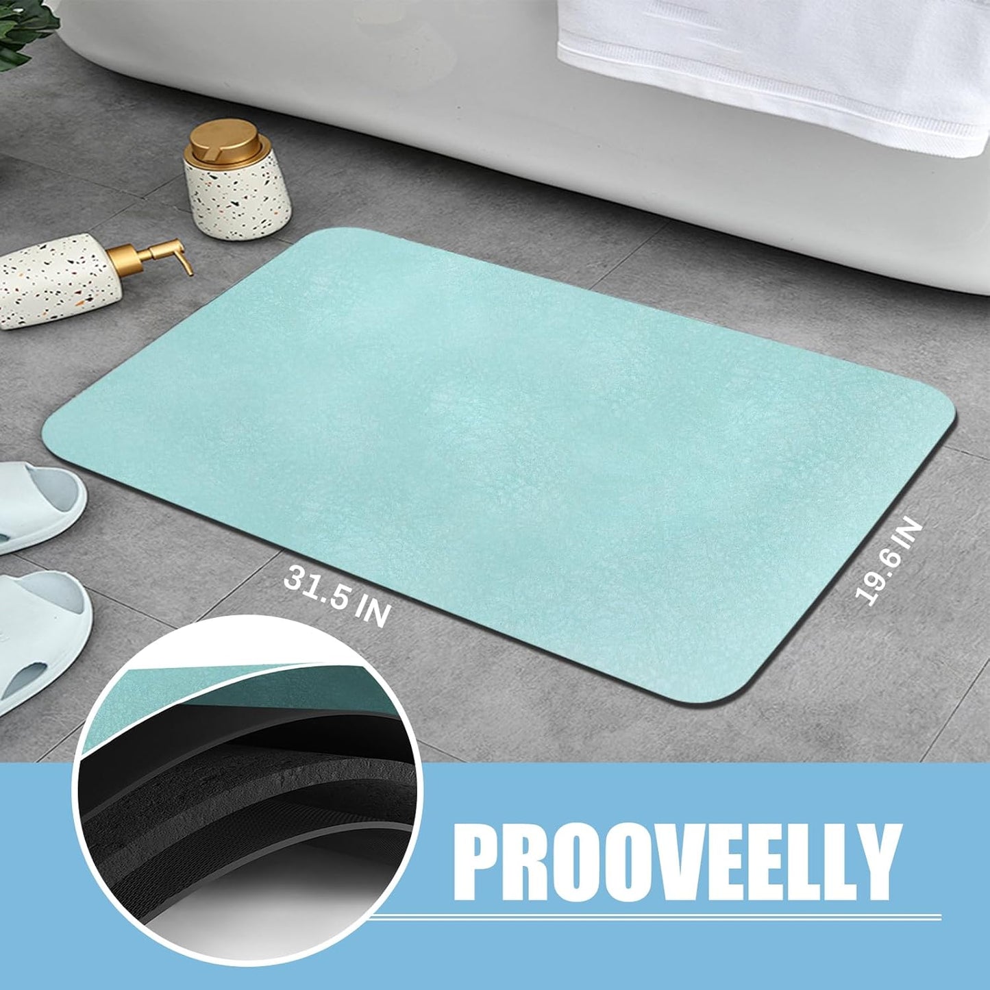 Diatomaceous Earth Bath mat Bathroom Rugs Super Absorbent Quick Dry Non Slip Bath Mat Thin Bathroom Floor Mats Fit Under Door-Shower Rug for in Front of Bathtub Shower, Green, 15.7"*23.6"