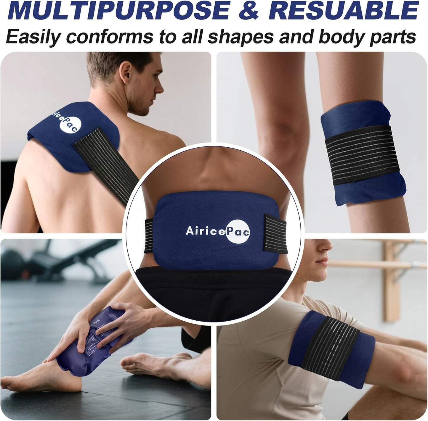 Ice Packs for Injuries Reusable (3-Piece Set) – Hot and Cold Ice Pack Therapy Gel Wrap Support – Supports Recovery, Joint and Muscle Pain – Knees, Back & More