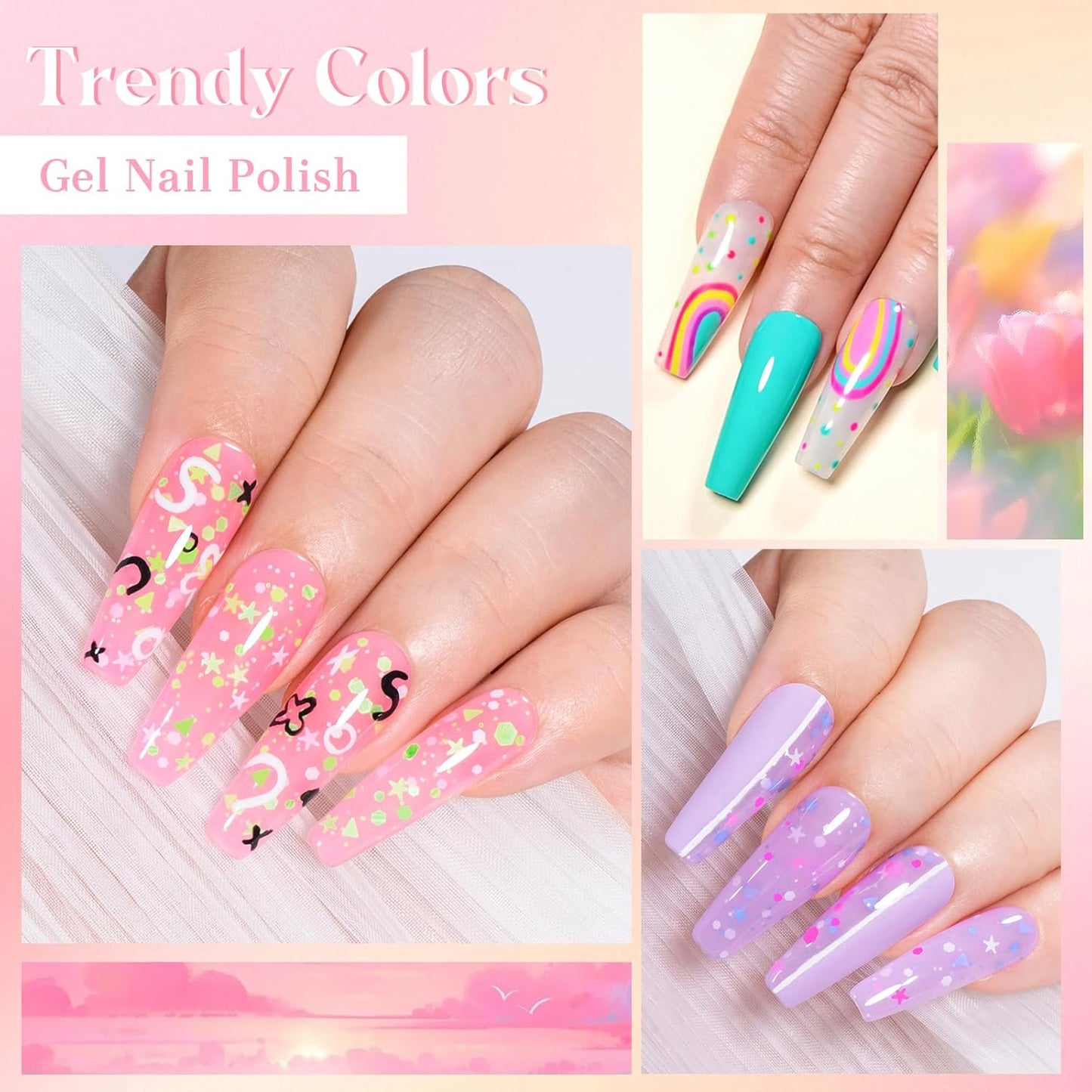 MEET ACROSS 9 Colors Gel Nail Polish + 3PCS Function Gel Nail Polish Kit,Fashion Nail Art Set Design Gifts for Women Manicure Salon (SET15, 12pcs)