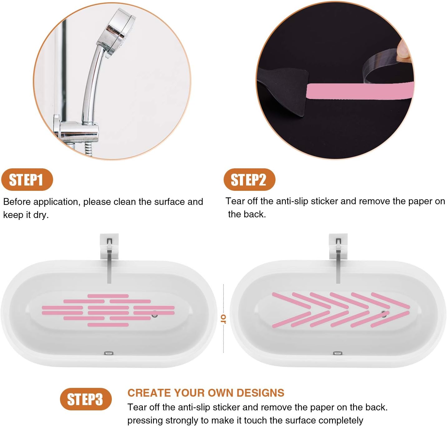 Anti Slip Shower Stickers, Safety Bathtub Strips Adhesive Decals with Premium Scraper for Bath Tub Shower Stairs Ladders Boats