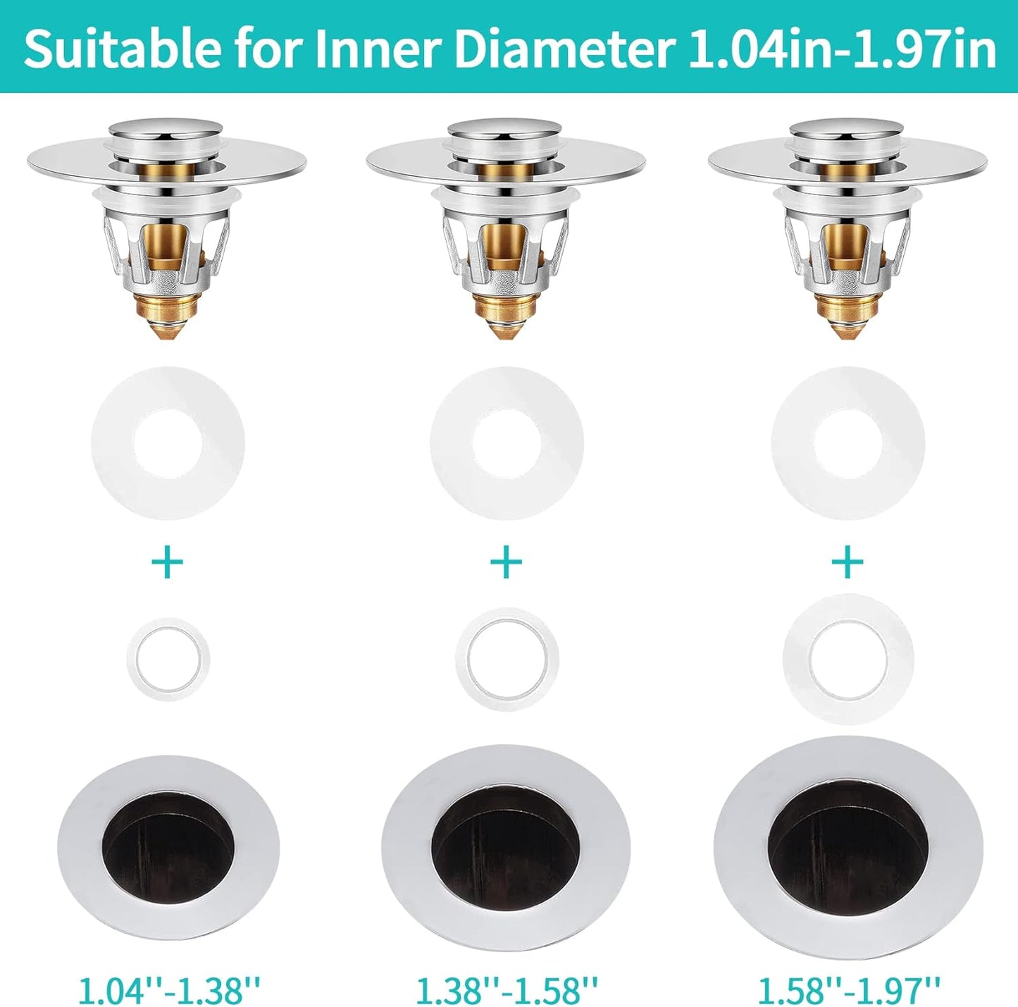 Sink Stopper, Bathroom Sink Drain Strainer with Hair Catcher, for 1.04’’~1.97’’ Drain Hole, Brass Universal Drain Cover, Pop Up Basin Plug