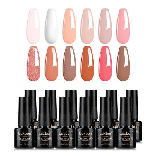 Luxbon 12 pcs Gel Nail Polish Set - Spring Color Set Long Lasting Gel Polish, uv led Soak Off Nail Art Designs Manicure Kit 002