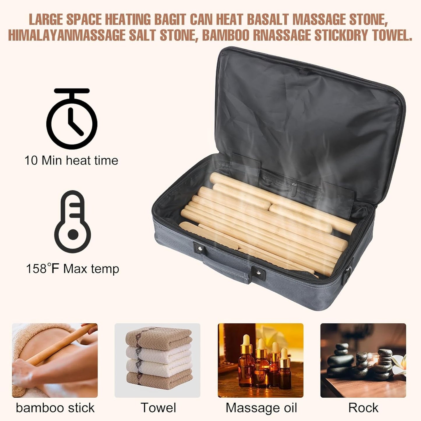 Hot Bamboo Massage Sticks Warmer Kit,12pcs Solid Bamboo Sticks for SPA,Portable Stone Massage Heater with Temperature Control/Heating Time for Home/Travel Spa Warming Therapy Relaxing