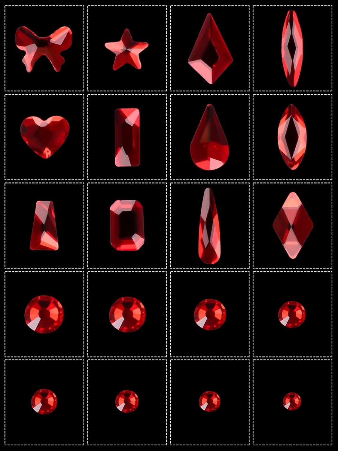 3100Pcs Red Rhinestones for Nails EBANKU Nail Art Rhinestones Kit Red Nail Crystal Rhinestones Mixed Shape with Rhinestone Picker Dotting Pen Tweezers for Christmas DIY Nail Art Craft