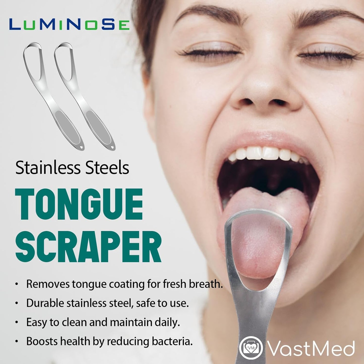 2 PCs Medical Grade Tongue Scraper by Vastmed | Stainless Steel Tongue Cleaner, Metal Tongue Scraper with Travel Bag | Tongue Scrubber for Bad Breath, Boost Oral Hygiene