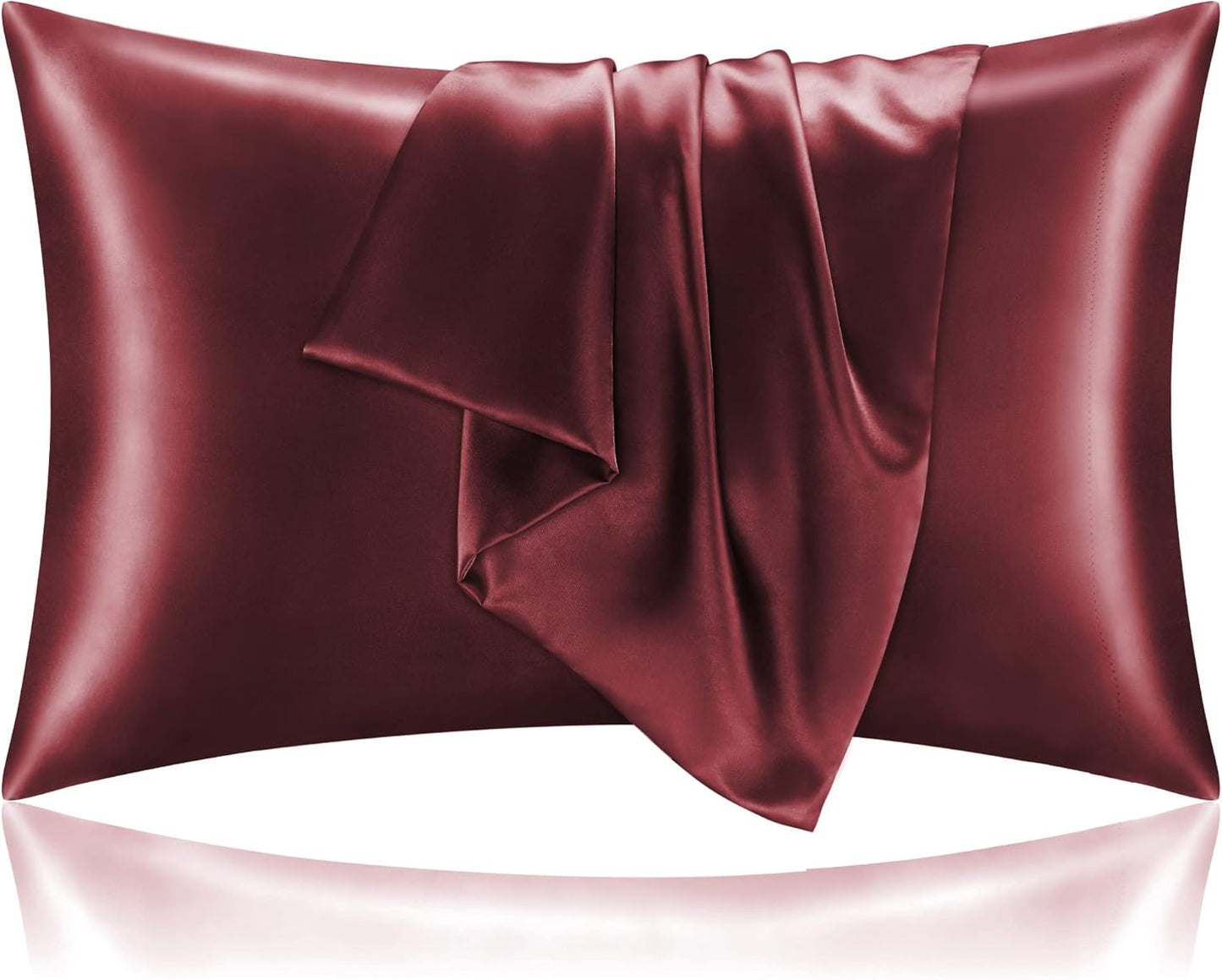 BEDELITE Satin Pillowcase for Hair and Skin, Super Soft and Cooling Similar to Silk Pillow Cases 2 Pack with Envelope Closure, Gift for Women Men(20"x30" Queen Size, Burgundy)