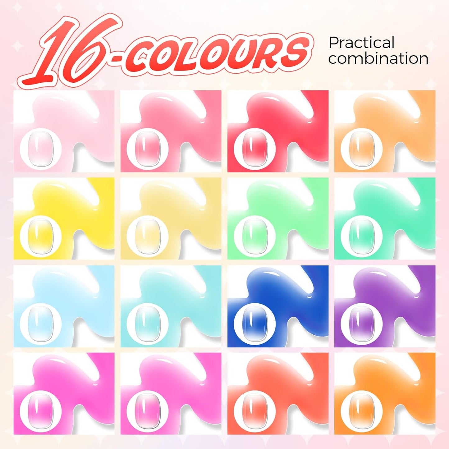 Ombre Gel Nail Polish 16 Colors, No Wipe UV/LED Curing Neon Pat Painting Patting Gels with Sponge Applicators for Blush Blooming Floral Aura French Manicure DIY Nail Art Palette