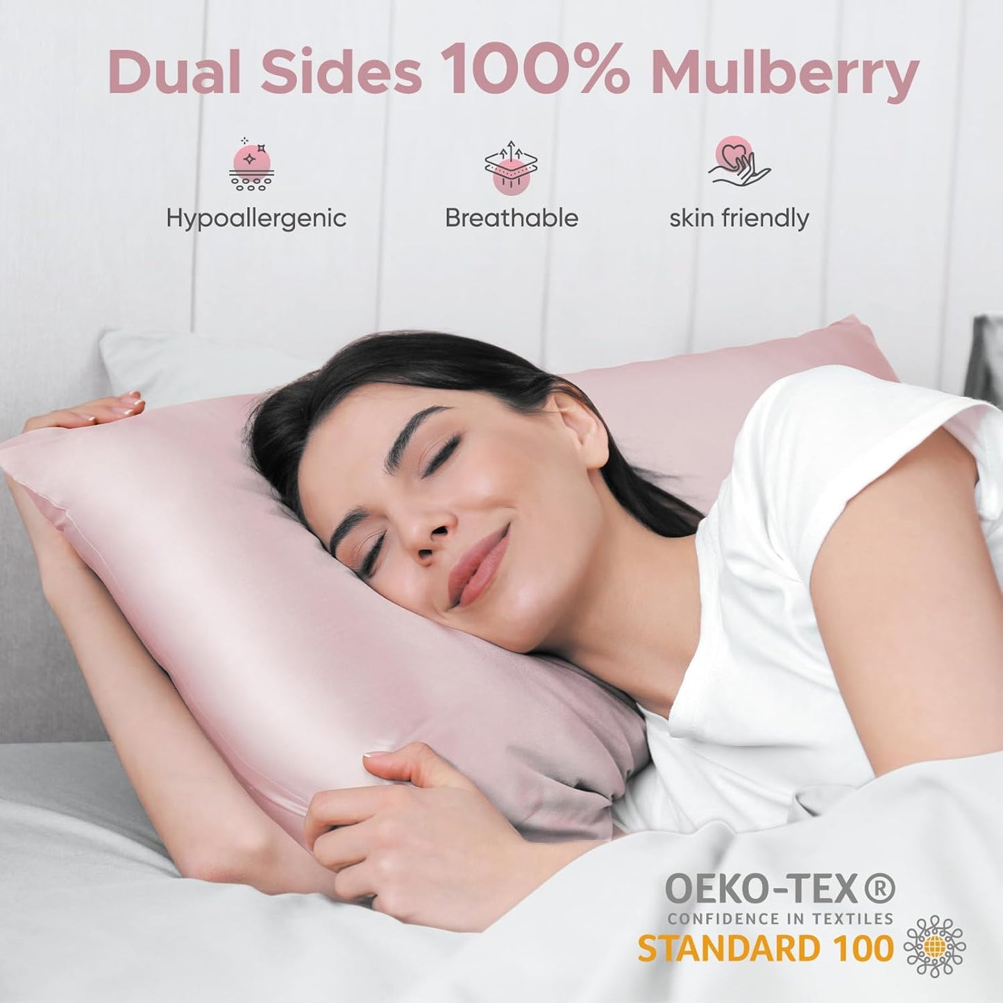 100% Pure Mulberry Silk Pillowcase for Hair and Skin - Allergen Resistant Dual Sides,600 Thread Count Silk Bed Pillow Cases with Hidden Zipper,1pc,King Size,Pink