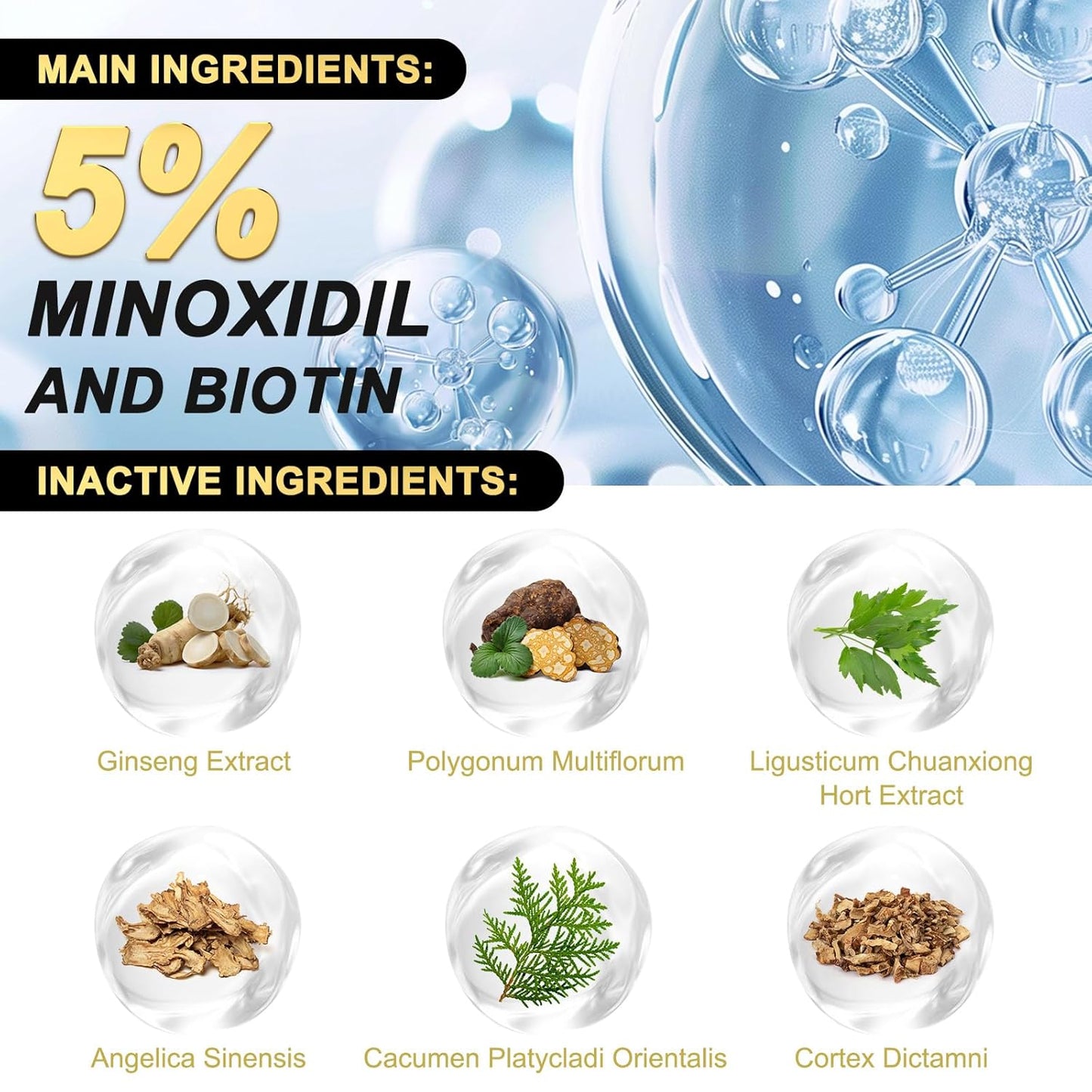 5% Minoxidil for Men and Women Hair Growth Serum, Biotin Hair Growth, Hair Regrowth Treatment for Scalp Hair Loss Hair Thinning for Thicker Longer Fuller Healthier Hair (Pack of 2)