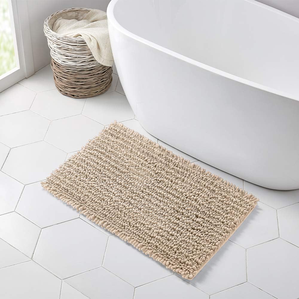 Walensee Bathroom Rug Non Slip Bath Mat (36x24 Inch Beige) Water Absorbent Super Soft Shaggy Machine Washable Dry Extra Thick Perfect Absorbant Best Large Plush Carpet for Shower Floor