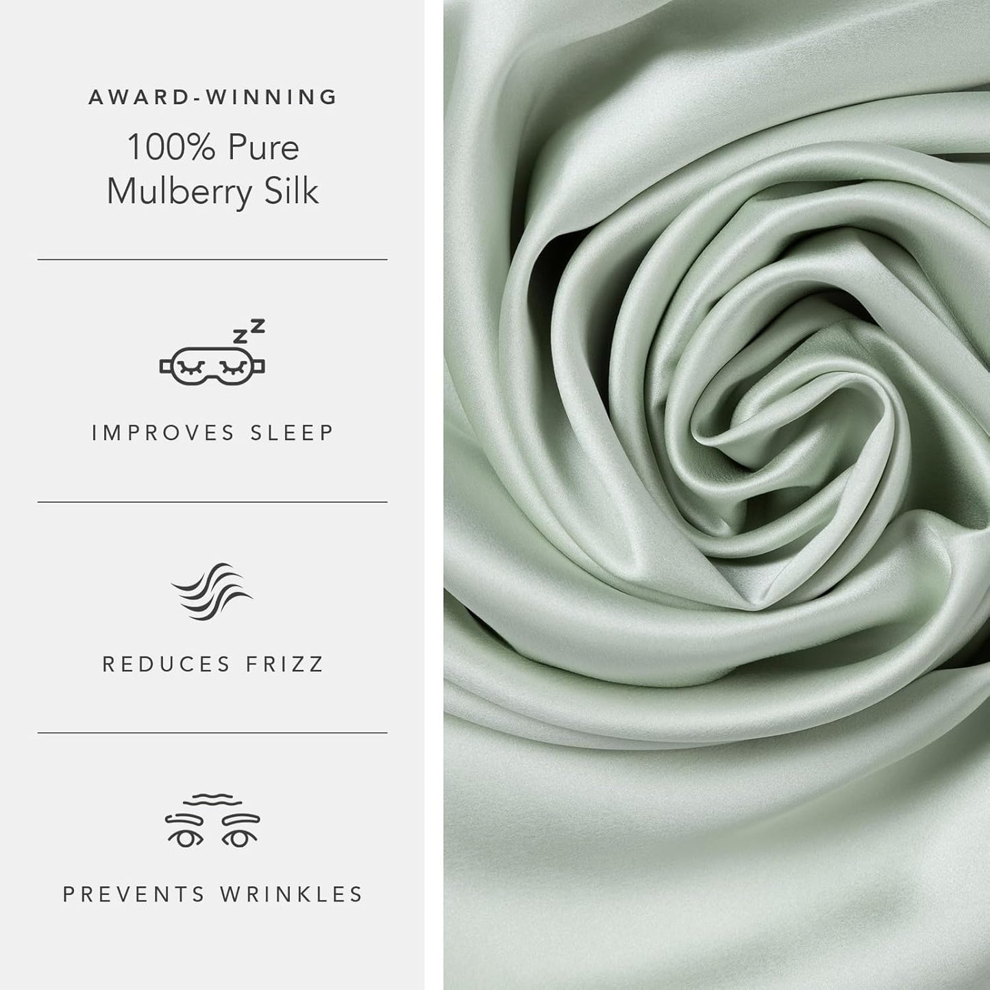 Fishers Finery 25mm 100% Pure Mulberry Silk Pillowcase (Light Green Standard)