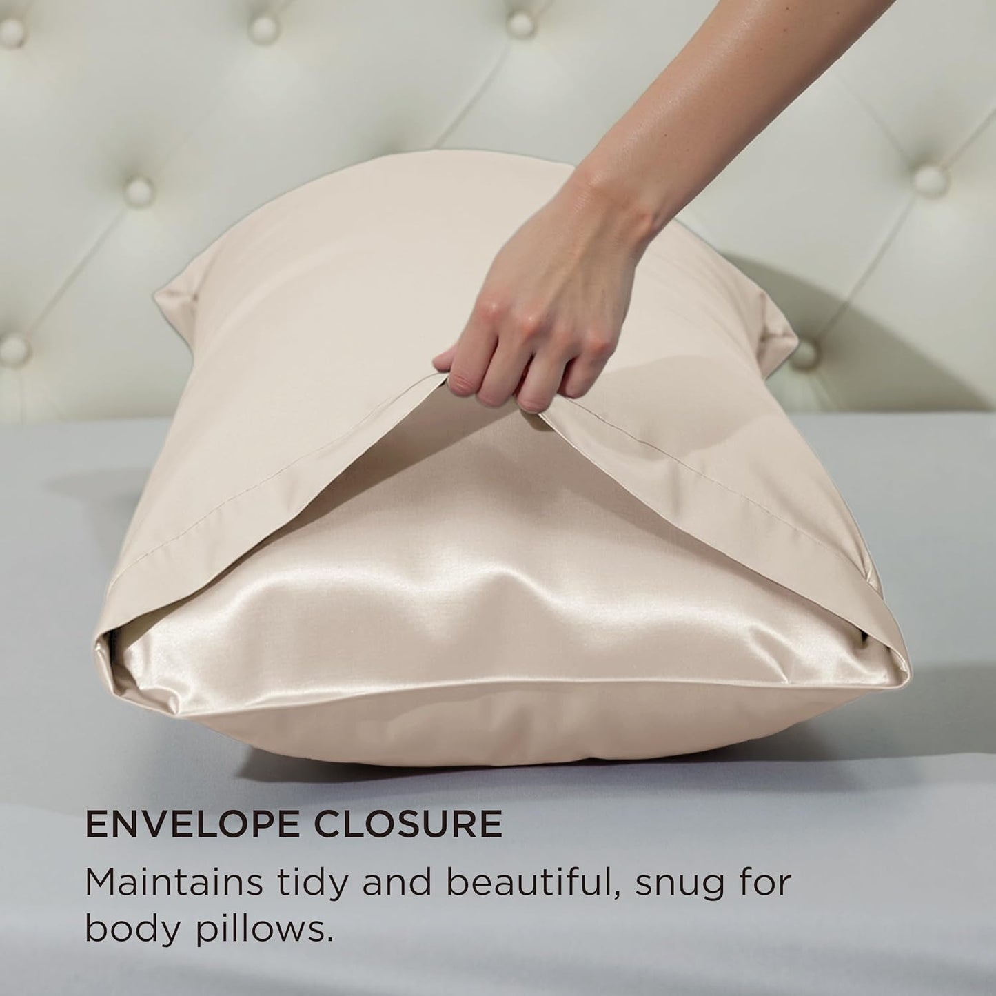 Bedsure Body Pillow Cover 20x54 Inches - Beige Satin Similar to Silk Pillowcase for Hair and Skin, Cooling and Silky Long Body Pillow Pillowcase with Envelope Closure, Gifts for Women Men