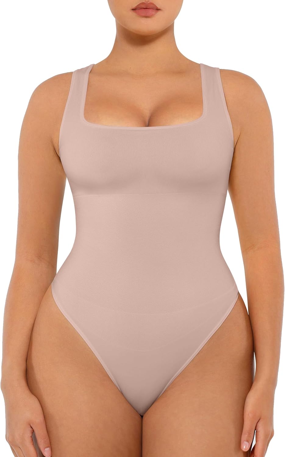 FeelinGirl Bodysuits for Women Seamless Square Neck Tummy Control Compression Thong Shapewear Bodysuit Tank Tops Bodysuit