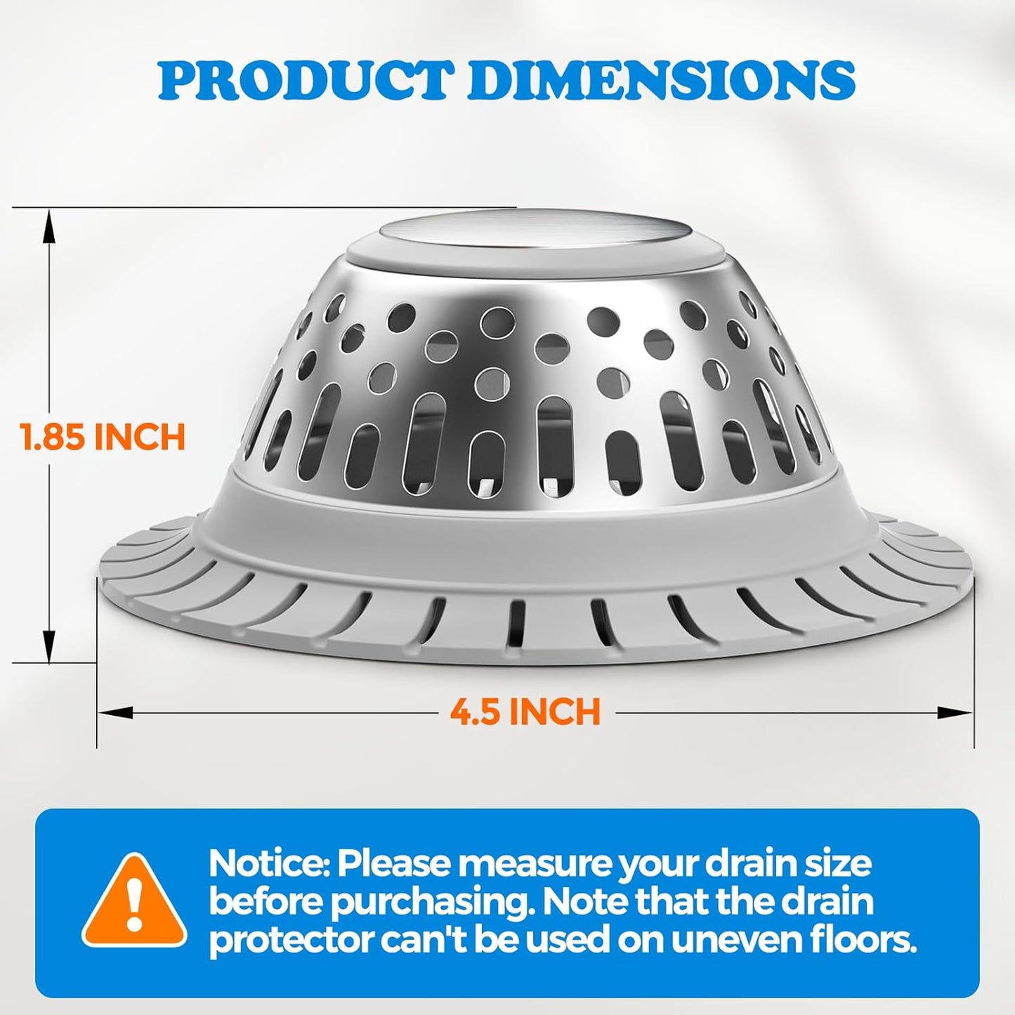 zaa Drain Hair Catcher - Bathtub Drain Cover, Hair Stopper for Bathtub Drain, 304 Stainless Steel Drain Protector and Hair Trap for Flat & Pop-up Drains, Silver Gray