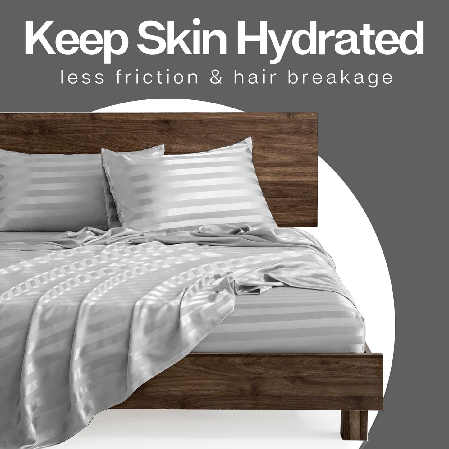 MR&HM Satin Pillowcase for Hair and Skin, Silk Satin Pillowcase 2 Pack, Queen Size Pillow Cases Set of 2, Silky Pillow Cover with Envelope Closure (20x30, Silver Grey Striped)