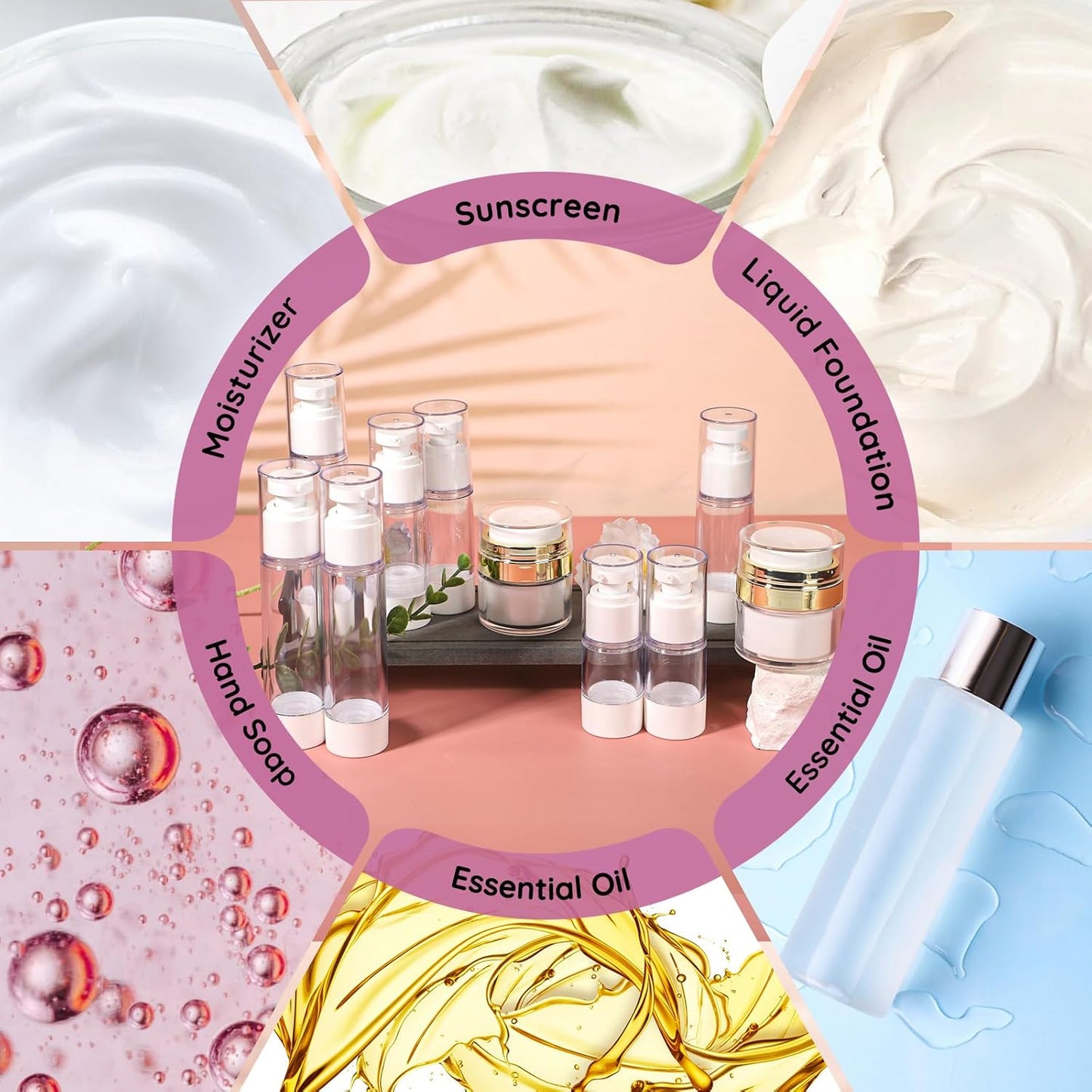 Segbeauty 12pcs Empty Airless Pump Bottles Travel Set, Golden Airless Pump Jar for Face Cream Moisturizer, Refillable Vacuum Lotion Dispenser, Vacuum Fine Mist Atomizer Hair Sprayer 0.5oz 1oz 1.7oz