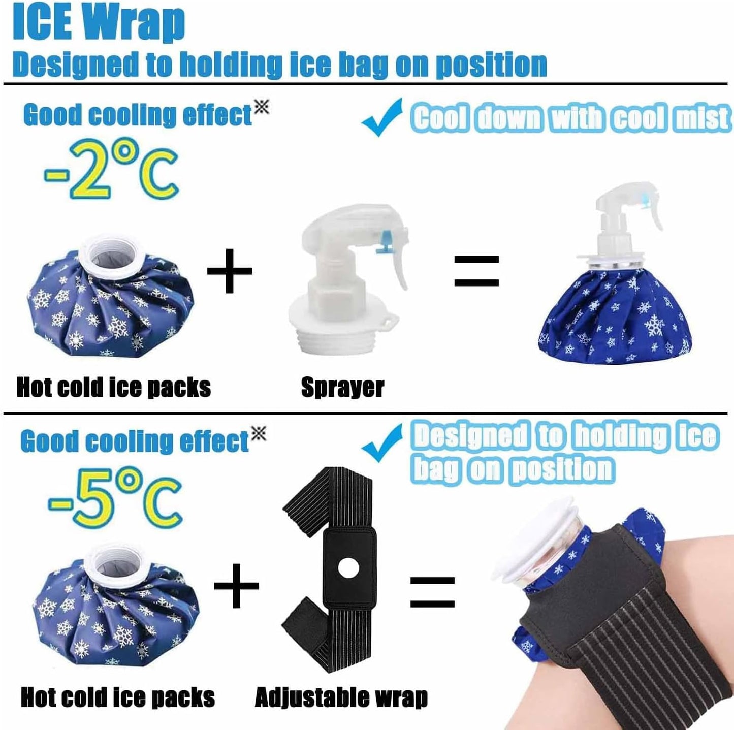 2-in-1 Ice Bag for Injuries 9 Inch – Reusable Leak-Proof Ice Pack with Wide Mouth for Pain Relief, Cold Therapy, Sports Injuries, Swelling, Headaches & Heat Relief
