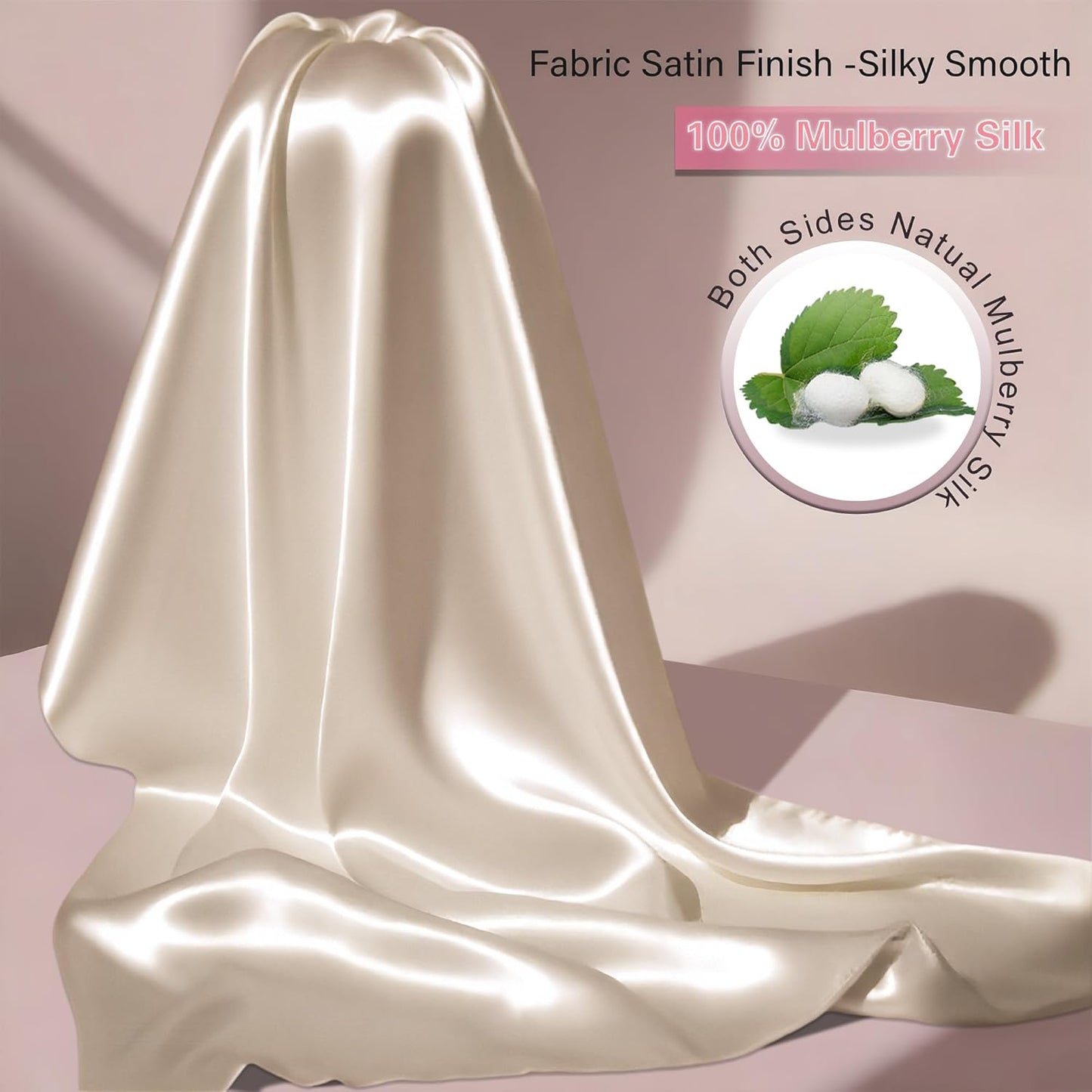 Mulberry Silk Pillow Cases with Zipper, Ultra Smooth Soft Breathable Cooling Pillow Cases for Hot Sleepers, Silk Satin Pillowcase for Hair and Skin, Gifts for Women (Champagne, Standard Size, 1 Pack)