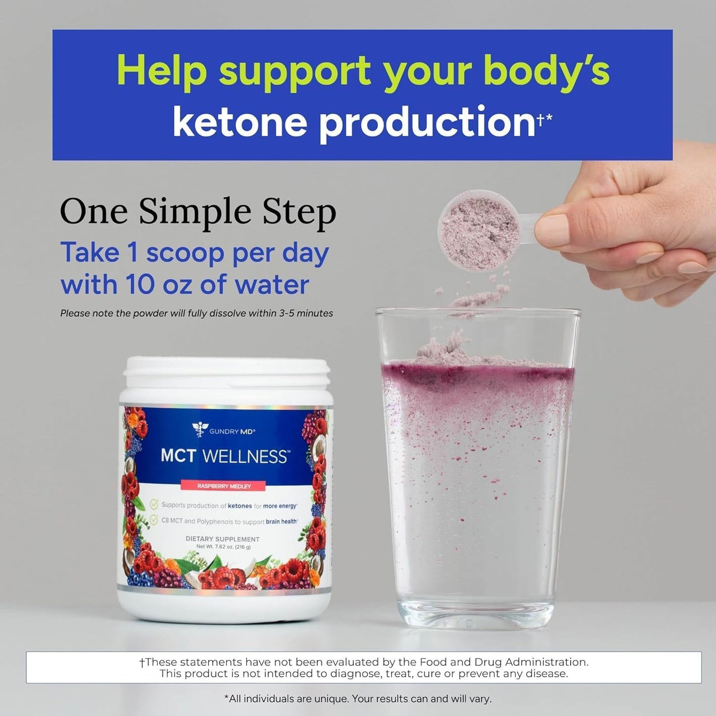 Gundry MD MCT Wellness Powder to Support Energy, Ketone Production and Brain Health, Keto Friendly, Sugar Free (90 Day Supply, Raspberry Medley)