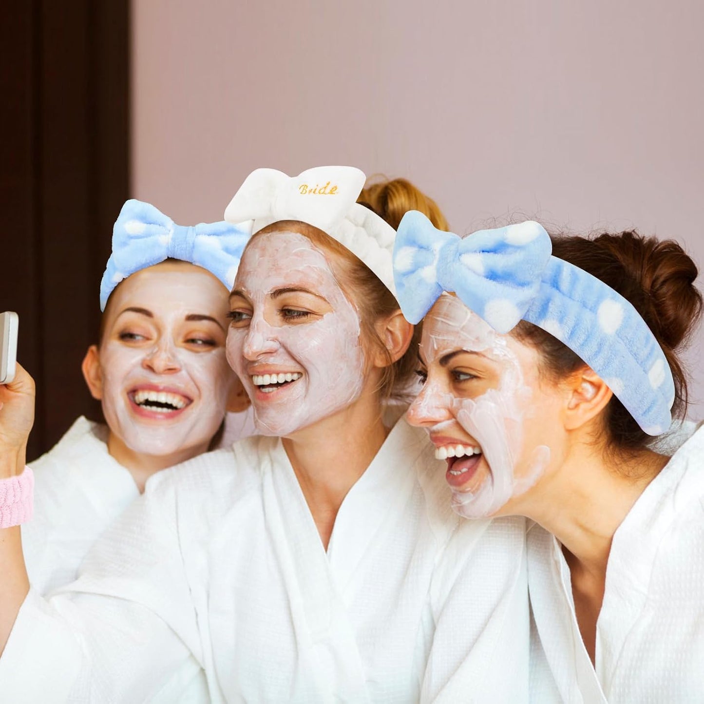 CIEHER Spa Headbands for Bachelorette Party Favors, 8 Pcs Blue Dot Spa Headbands for Bride & Bridesmaid, Bachelorette Gifts for Bride's Skincare & Makeup