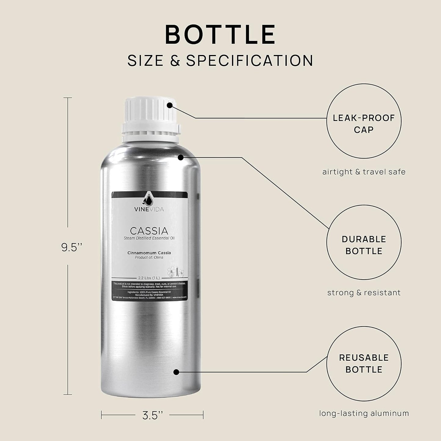 VINEVIDA Cassia Essential Oil 32 oz - Undiluted Candle Scent DIY Scents for Candlemaking Bulk Soap Making Safe Skin,32GALV-OBP-CAS-SIA-32