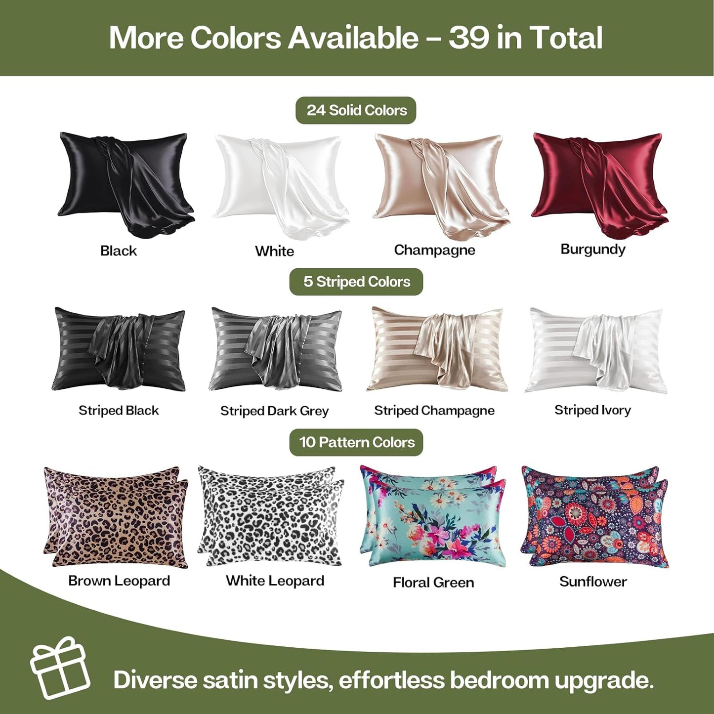 MR&HM Satin Pillowcase for Hair and Skin, Silk Satin Pillowcase 2 Pack, Standard Size Pillow Cases Set of 2, Silky Pillow Cover with Envelope Closure (20x26, Sage)