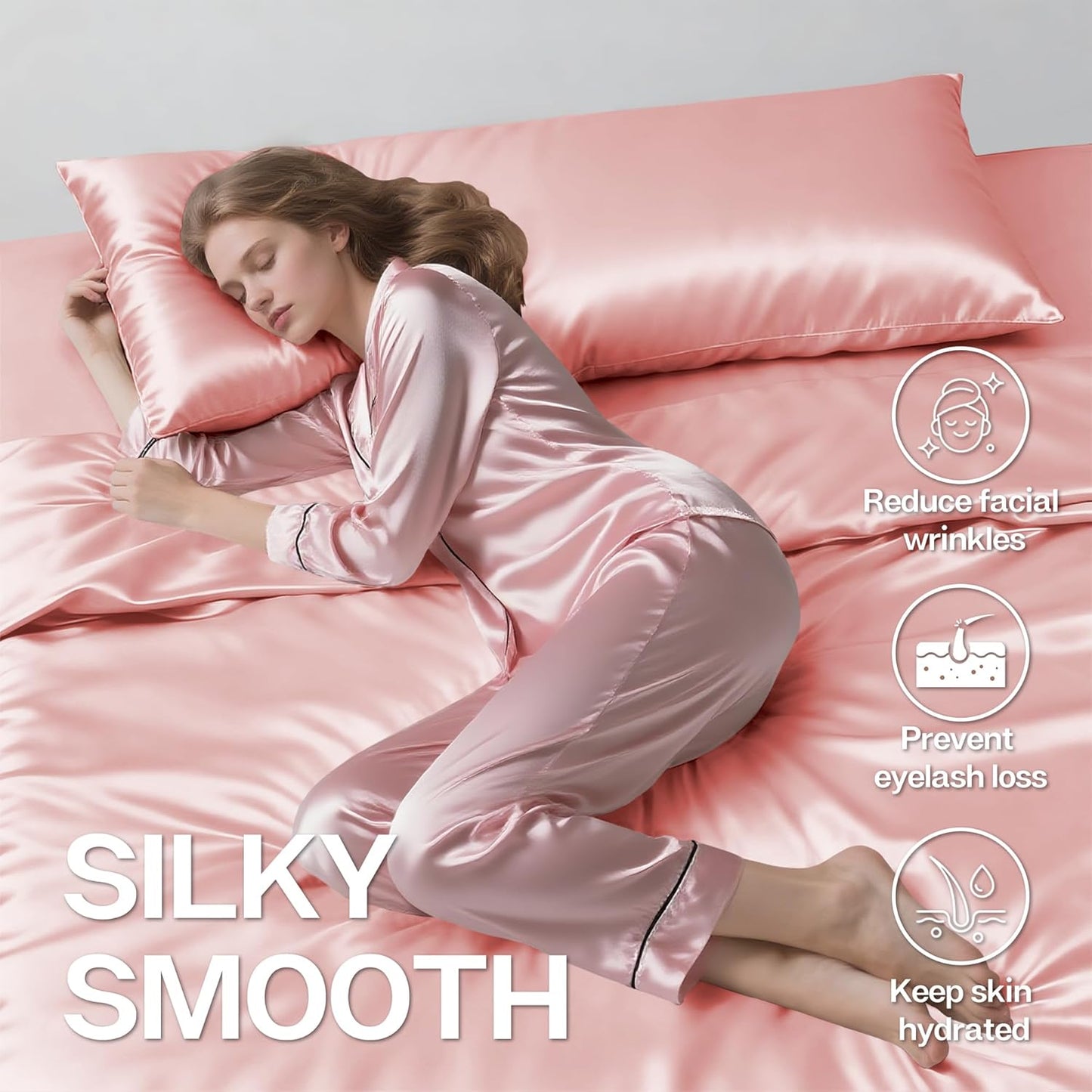 MR&HM Satin Body Pillow Cover, Soft and Breathable Body Pillow Case with Envelope Closure, Cooling and Silky Long Pillowcase for Hair and Skin,Grey (20x54, Blush)