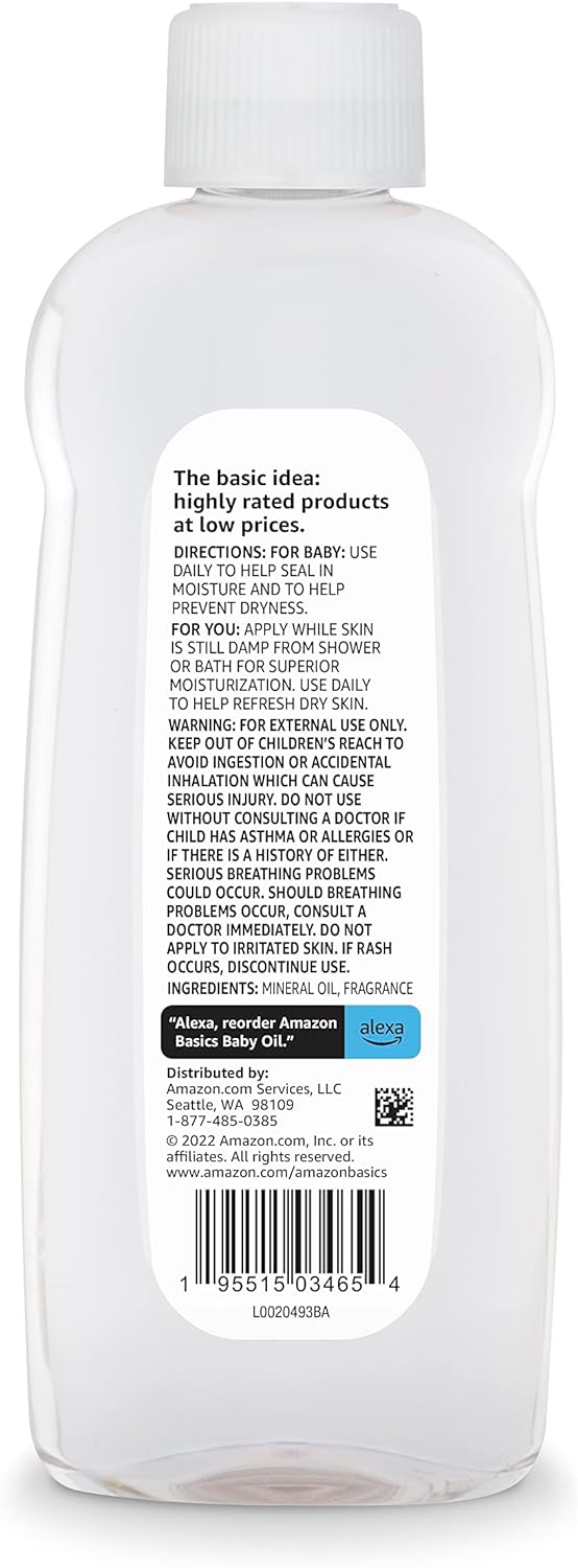 Amazon Basics Baby Oil, Lavender Scented, 14 Fl Oz (Pack of 4) (Previously Solimo)