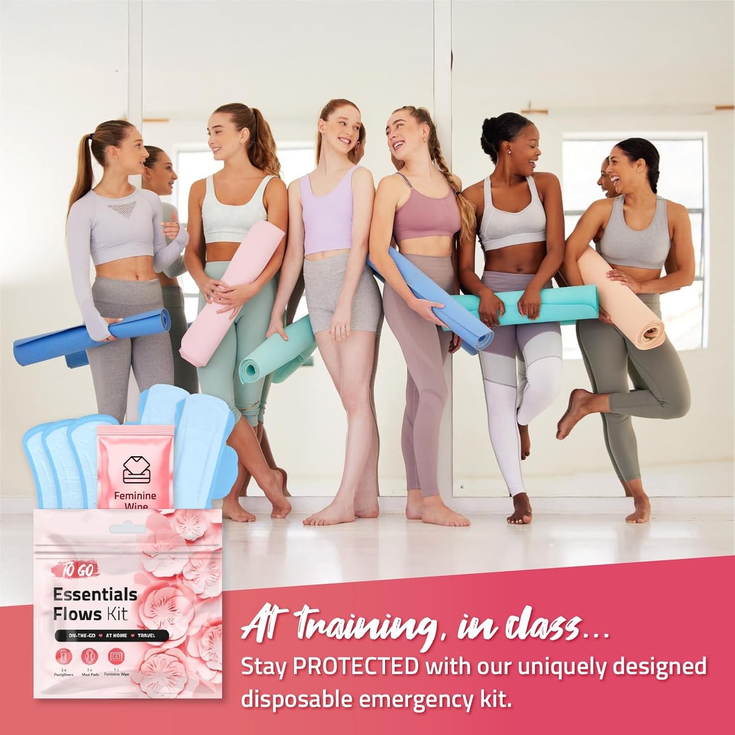 pH Advantage Essential Flows Period Kit (10 Pack) - 3 Pantyliners, 2 Maxi Pads & Feminine Wipe | Hygiene Essentials for School, First Period (Orange)