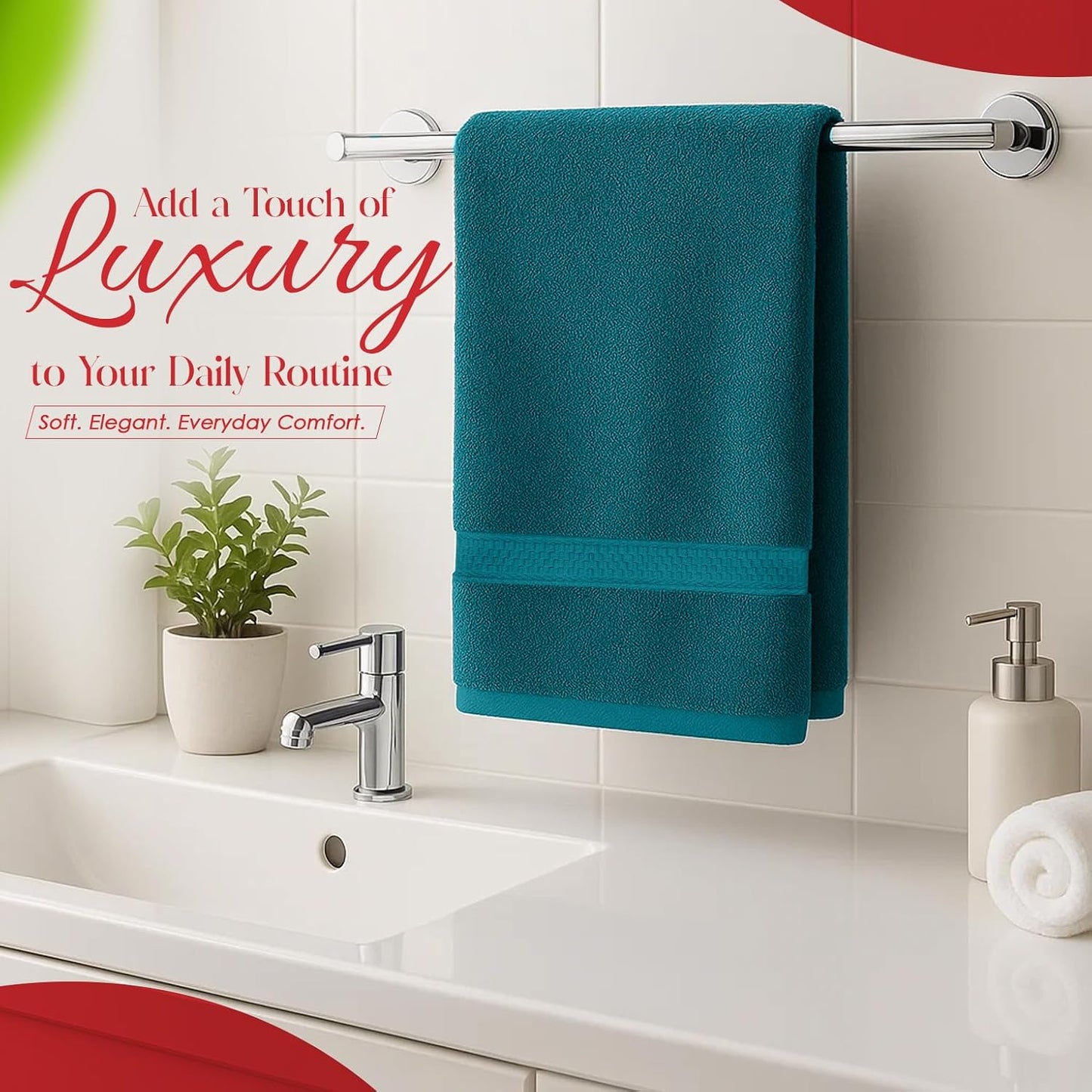 RIVERSIDE 6 Pack Premium Hand Towels Set, 16x28 inches, 100% Ring Spun Cotton, 600 GSM, Soft, Quick Dry and Highly Absorbent, Towels for Bathroom, Kitchen, Gym, Spa - Teal