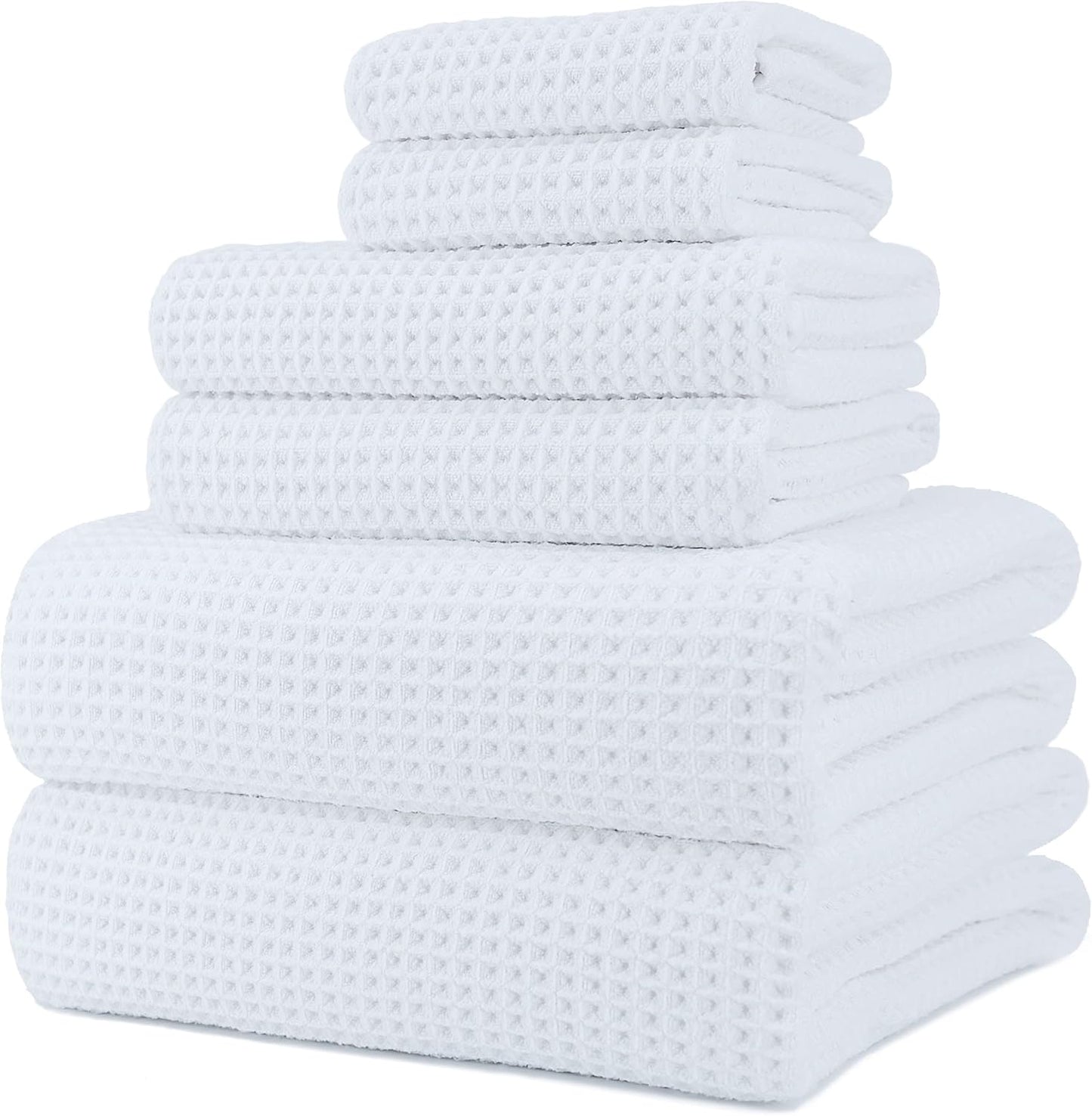 POLYTE Oversize, 60 x 30 in., Quick Dry Lint Free Microfiber Bath Towel Set, 6 Piece (Waffle Weave)