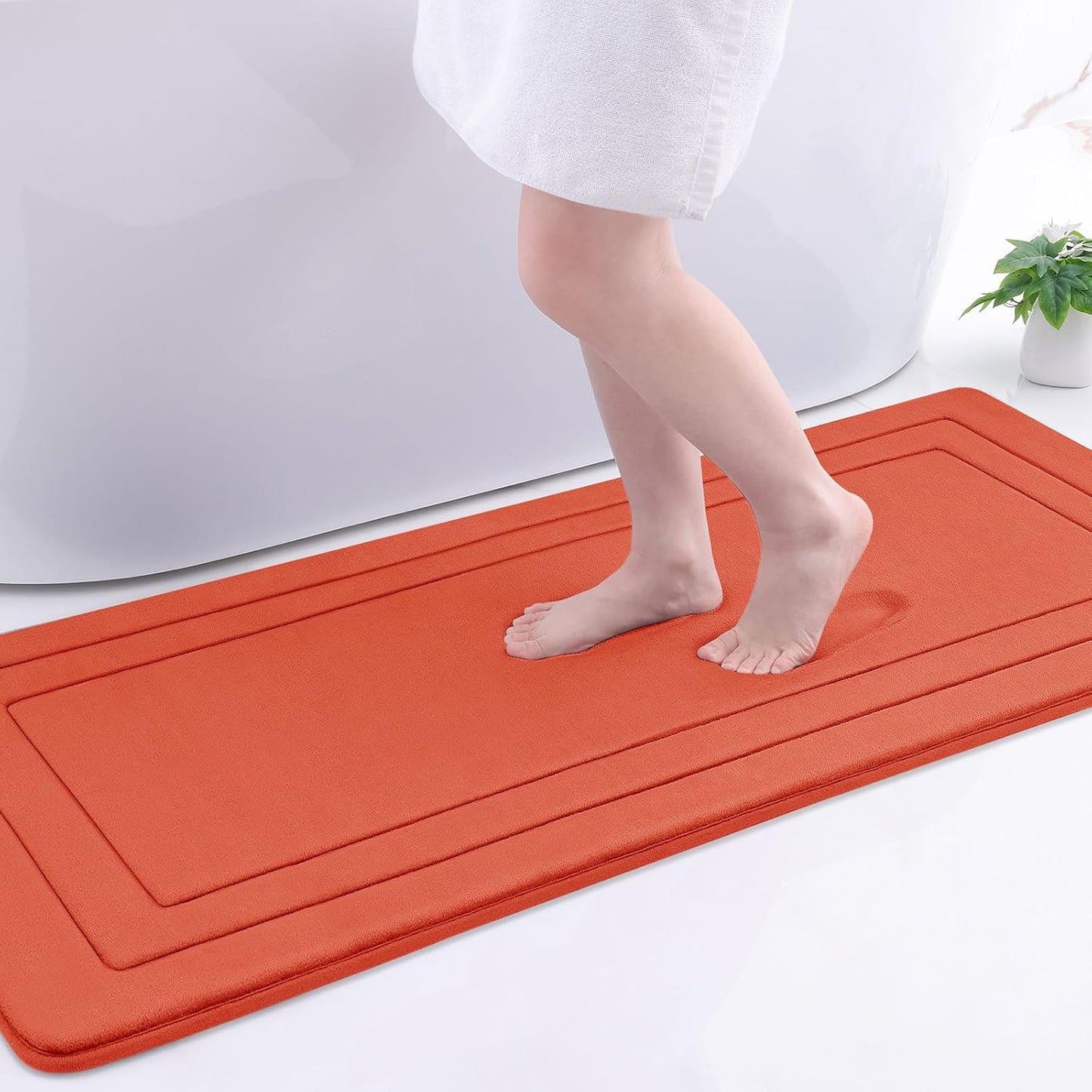 Arotive Memory Foam Bathroom Rug Mat 54x24, Ultra Soft and Absorbent Bath Mat, Machine Wash Dry, Comfortable Bath Rug Carpet for Bathroom Floor, Tub and Shower, Coral