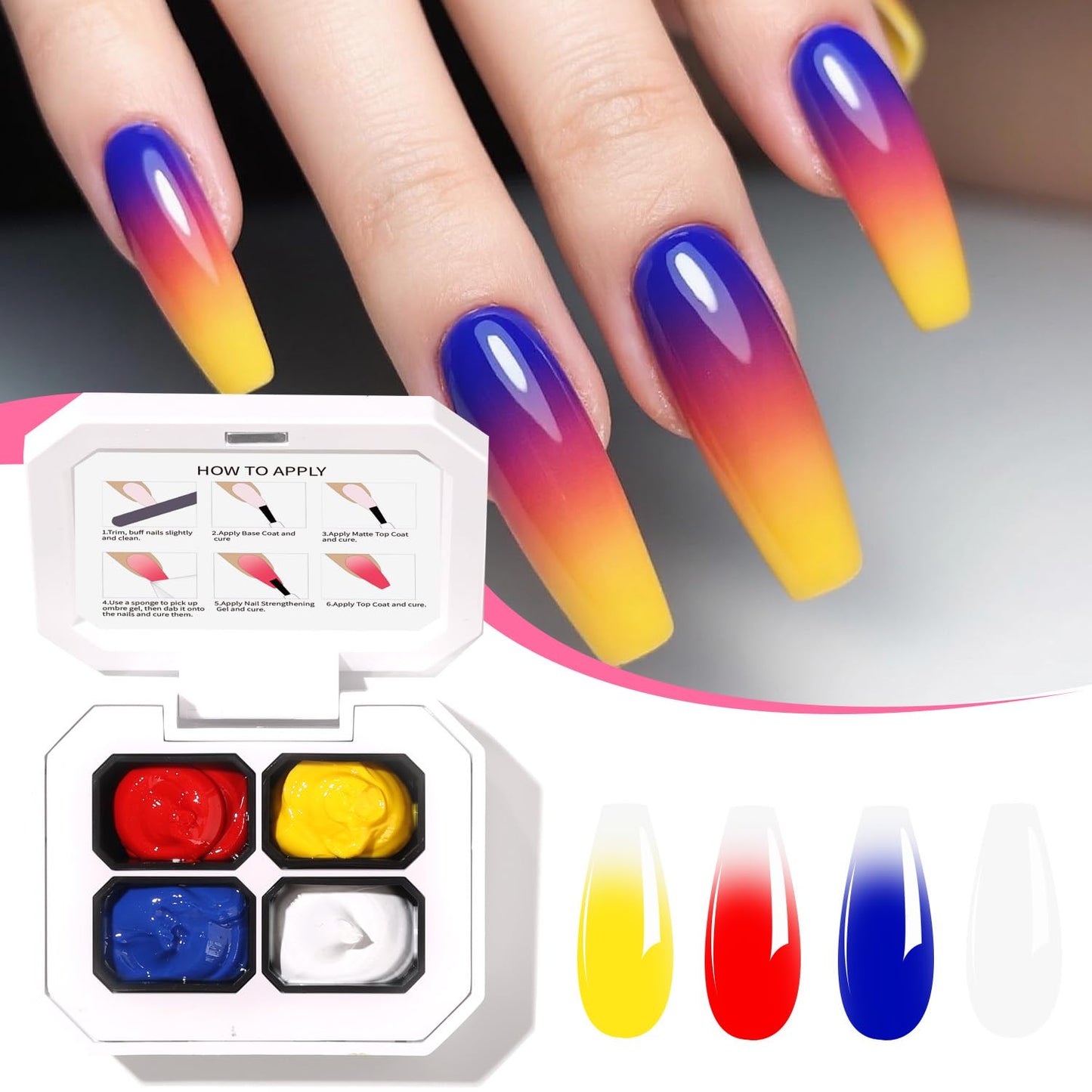 4 Colors Set Ombre Gel Nail Polish,Gradient Painting Gel for Nails with 20Pcs Nail Sponges for 3D Nail Art in Salon or Home Use(OMBER6)