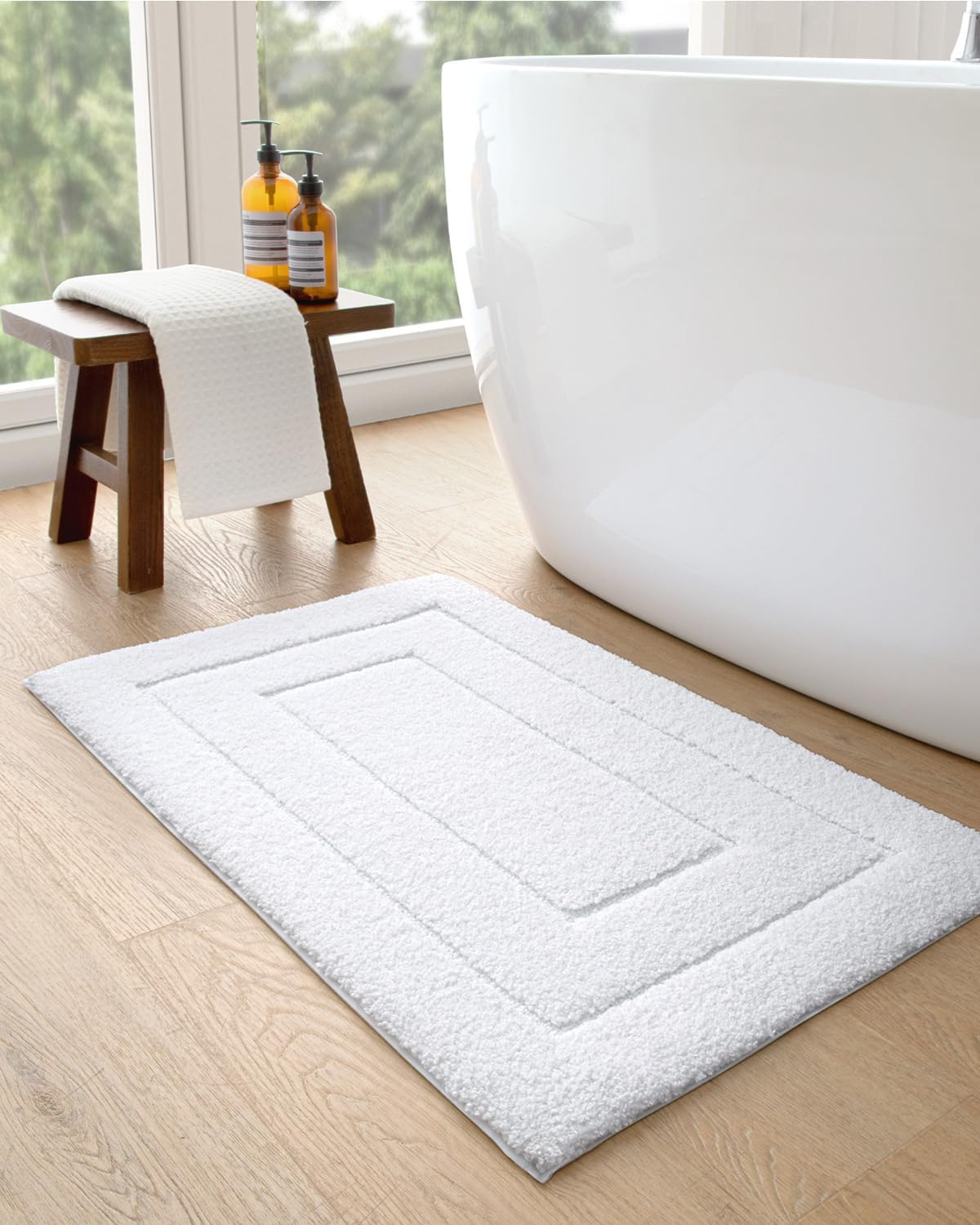 DEXI Bathroom Rug Set 4 Piece 32x20, Non Slip Washable Bath Mat for Shower Floor, Absorbent Soft Bathmat with Rubber Backing, Quick Dry Microfiber Carpet, White
