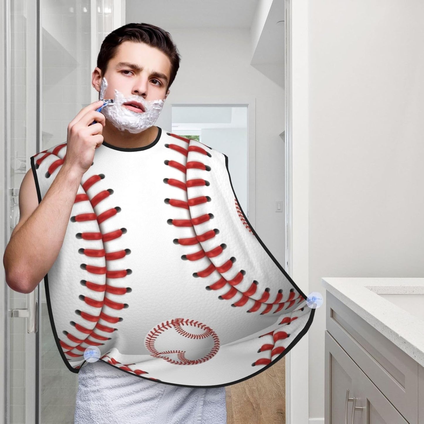 Beard Trimming Catcher Apron, Waterproof Non-Stick Grooming Bib for Shaving, Ideal for Men Dad Father’s Day, Baseball Shave Bib