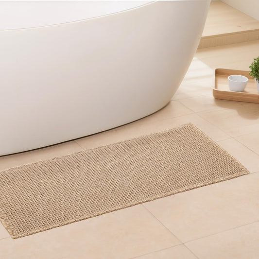 Waffle Runner Bath Mat - Long Boho Bathroom Rugs Non Slip Washable, Super Absorbent & Quick Dry, Soft Bath Mat Farmhouse Bathroom Decor, 24'' x 60'', Khaki