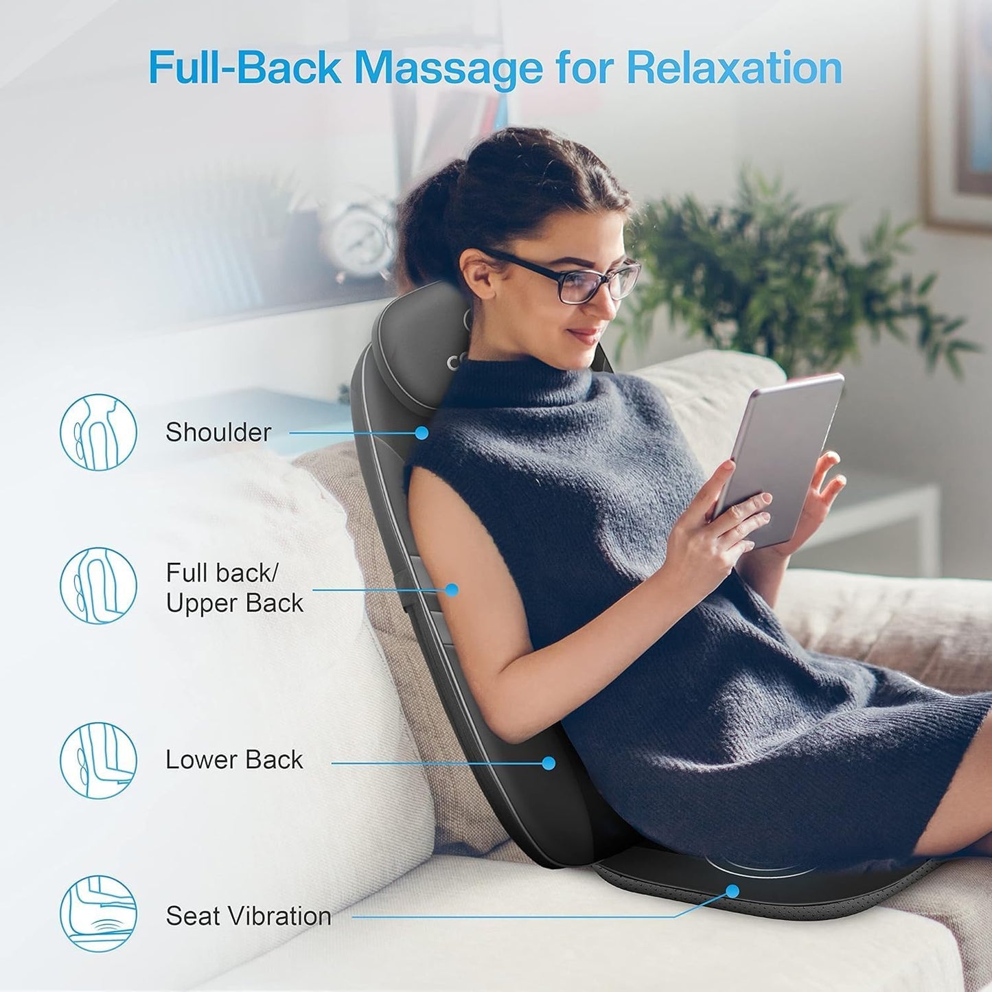 COMFIER Back Massager for Back Pain,APP Control, Shiatsu Massage Chair Pad,Electric Chair Massagers with Heat,Seat Cushion for Office,Home,Ideal Gifts for Mom,Dad,Him,Her