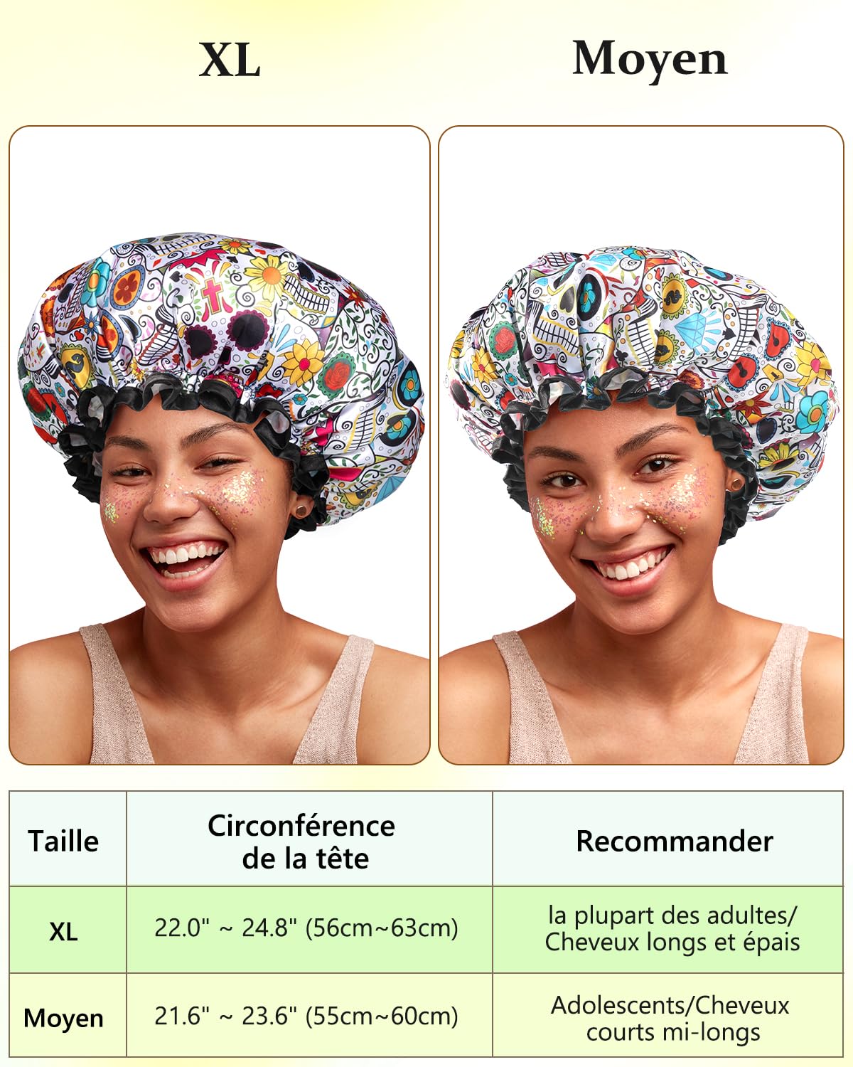 mikimini Shower Cap for Women Reusable Waterproof, Extra Large Hair Cap for Shower with Double Layers, Stylish Vibrant Designed Shower Bonnet for Long Thick Hair, 2 Pieces