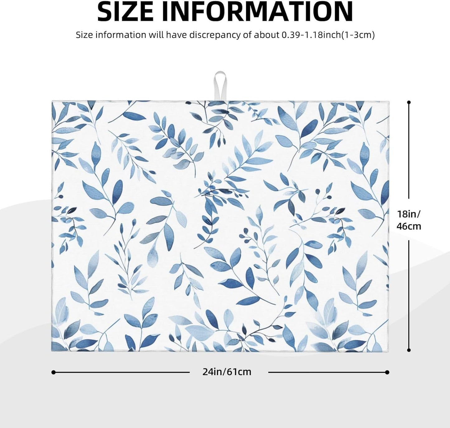 Blue Flower Dish Drying Mat For Kitchen Counter Absorbent Large Kitchen Fast Dry Pad Reusable Washable Protector Rack Large Mat 18 X 24