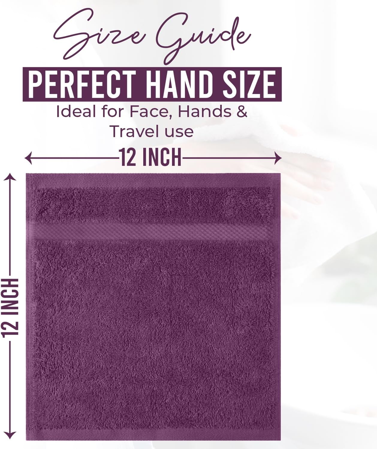 DAN RIVER 12-Pack Premium 100% Cotton Purple Passion Face Towels – Reusable Face Towel Set, Soft & Absorbent Rags for Bathroom & Body – Hand and Face Towels, 550 GSM (12x12 in)