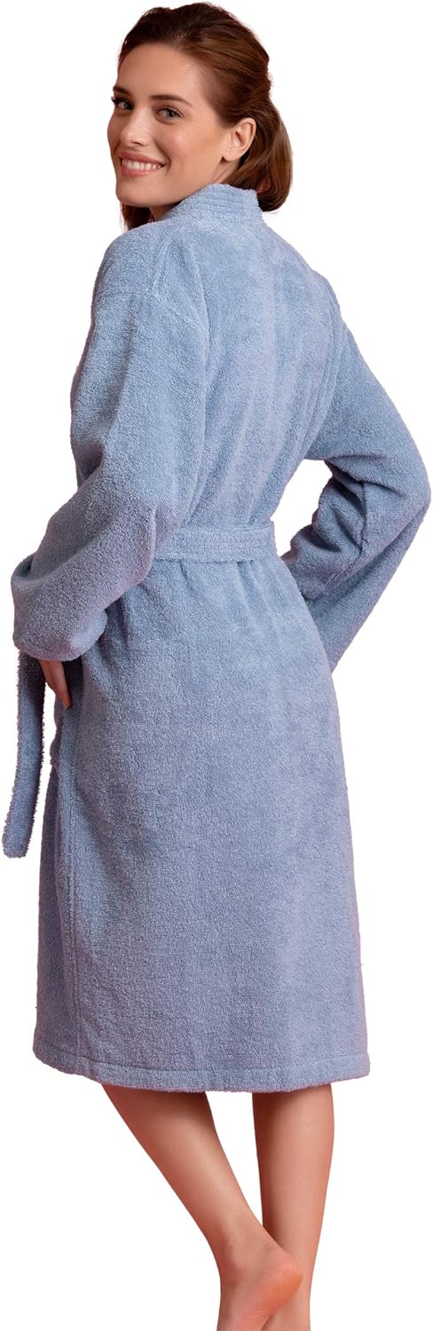 Soft Touch Linen Women's Robe Terry Cloth Kimono Bathrobe Thick 100% Cotton