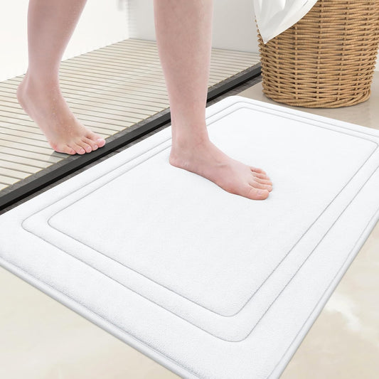 Grandaily Memory Foam Bath Mat Rug 24x16, Ultra Soft, Non-Slip and Absorbent Bathroom Rugs, Machine Wash Dry, Comfortable Bath Carpet for Bathroom Floor, Tub and Shower, White