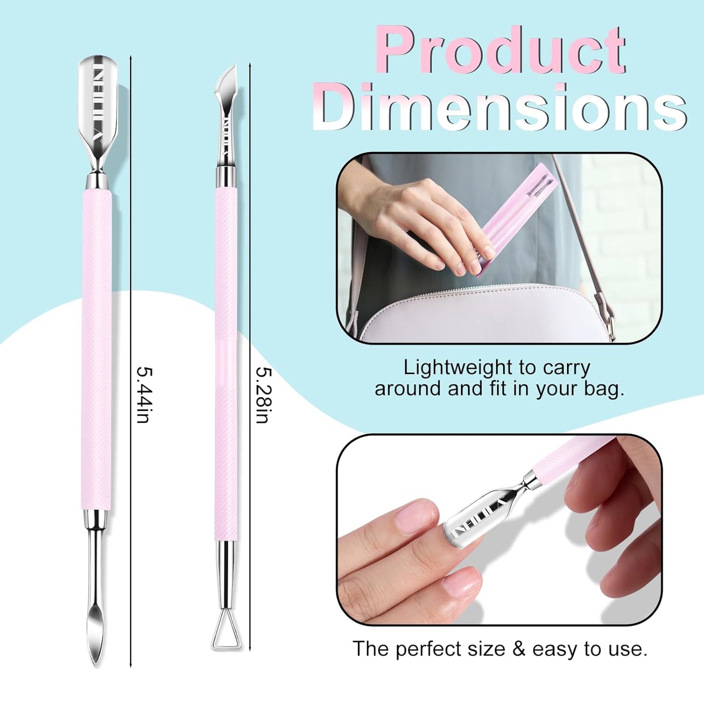 NXJ INFILILA Cuticle Pusher and Cuticle Cutter, 2Pcs Pink Cuticle Pusher Tool Stainless Triangle Cuticle Peeler Scraper Manicure Pedicure Tools Cuticle Remover Kit for Nail Care