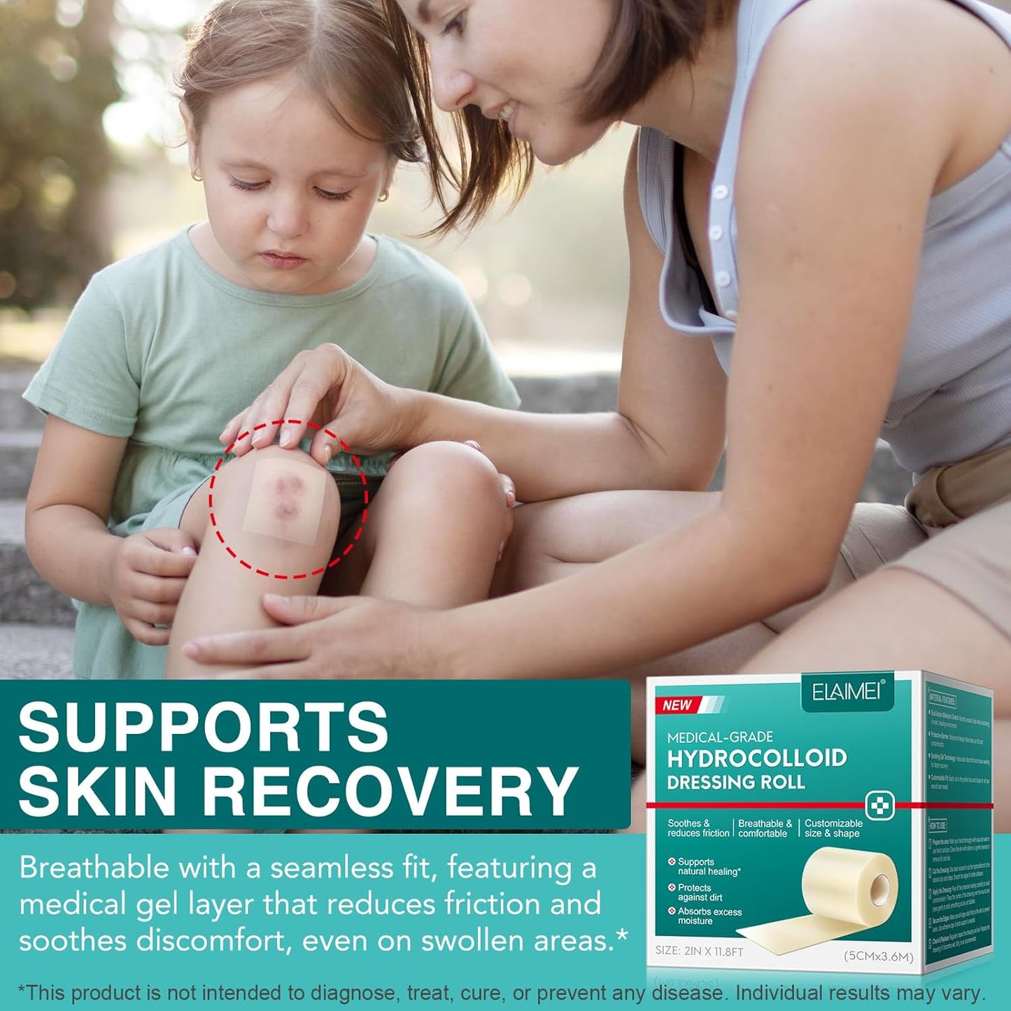 Hydrocolloid Roll for Wound Care, (2in*11.8ft) Hydrocolloid Bandages, Cut-to-Size, Medical Grade Hydrocolloid Roll with Self-Adhesive, Ultra Absorbent, Flexible & Waterproof, First Aid Kit Essential