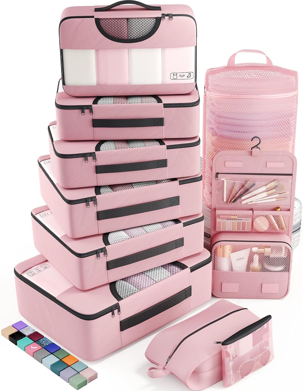 Veken 10 Set Packing Cubes for Travel Essential, Suitcase Organizer Bags in 4 Sizes, Carry-On Luggage Accessories with Large Laundry & Hanging Toiletry Bag, Must-Have for Airplane, Road Trip & Camping