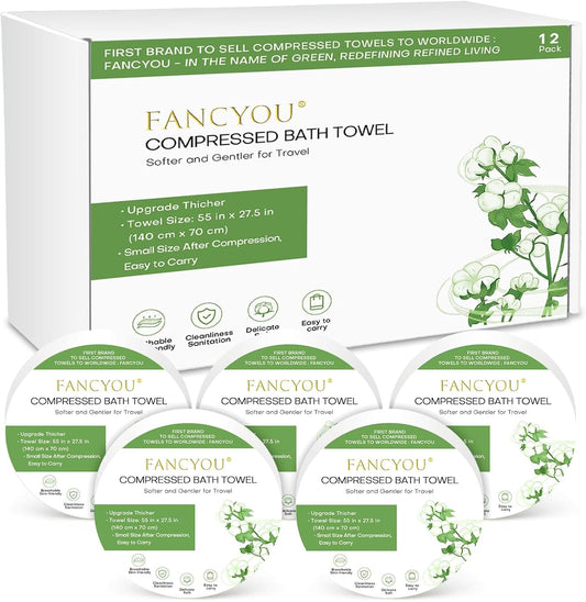 Compressed Towel Tablets Disposable Bath Towels for Travel, 55.1 x 27.5 inch Large Face Cloth Compact Reusable Body Washcloths for Hotel Bathroom Camping Beach Swimming Vacation(5 Pack Green)