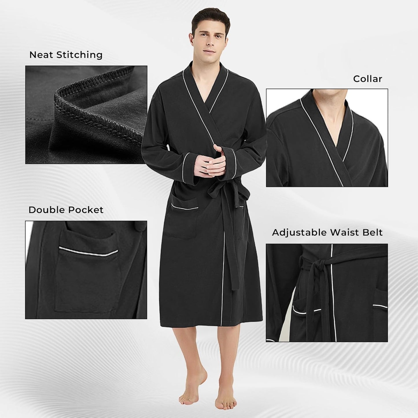 U2SKIIN Mens 100% Cotton Robe Lightweight Knit Bathrobe