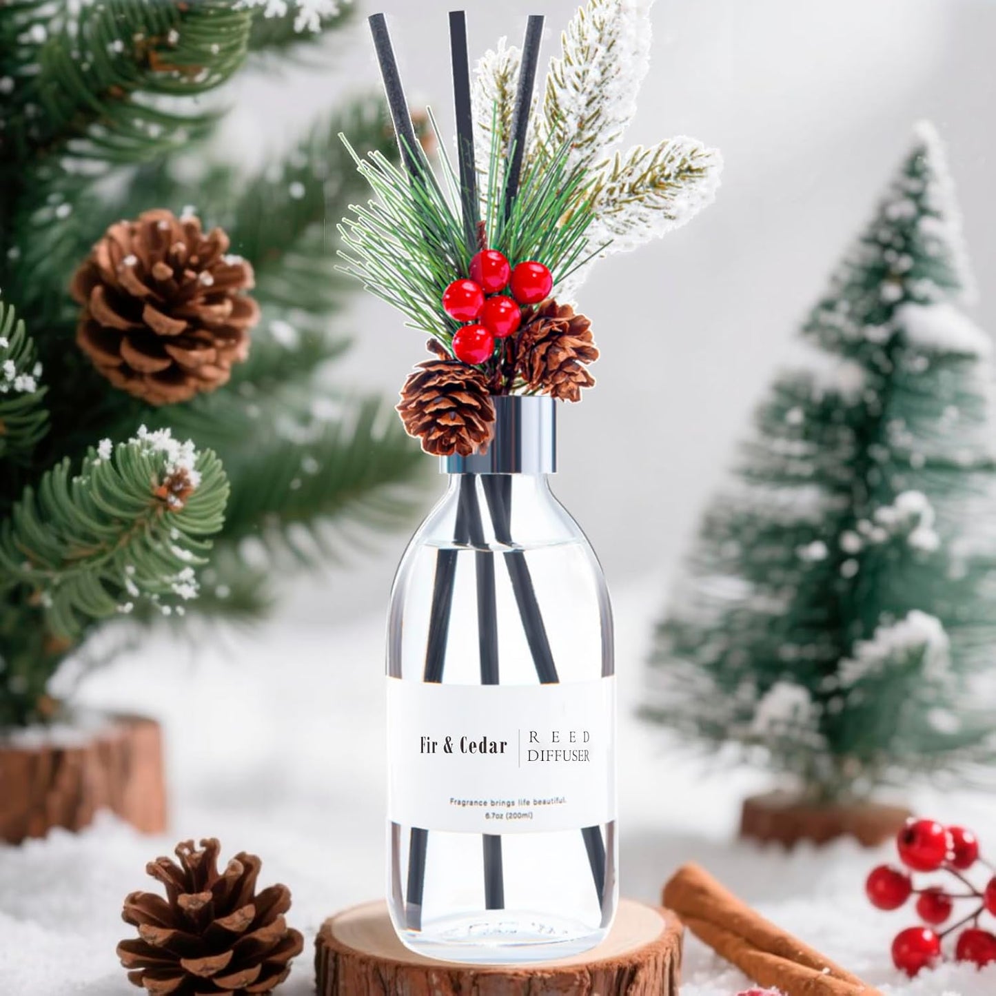 Clesh Reed Diffuser Set, 6.7 oz Cedar Scented Diffuser with Sticks, Home Fragrance Reed Diffuser for Bathroom Shelf Decor